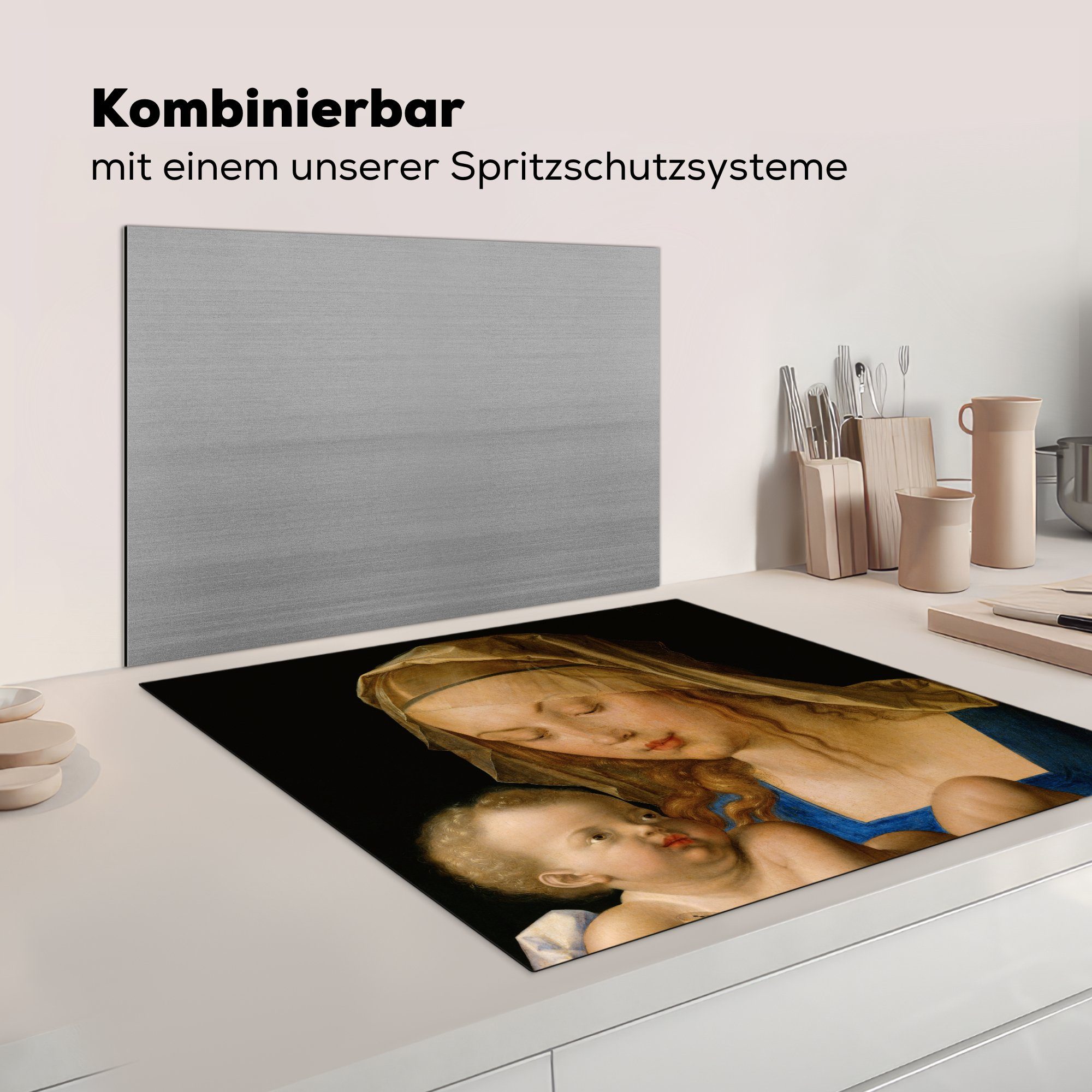 MuchoWow Herdblende-/Abdeckplatte Jungfrau mit 78x78 Ceranfeldabdeckung, Albrecht Kind - Dürer, Arbeitsplatte cm, Vinyl, für tlg), küche (1