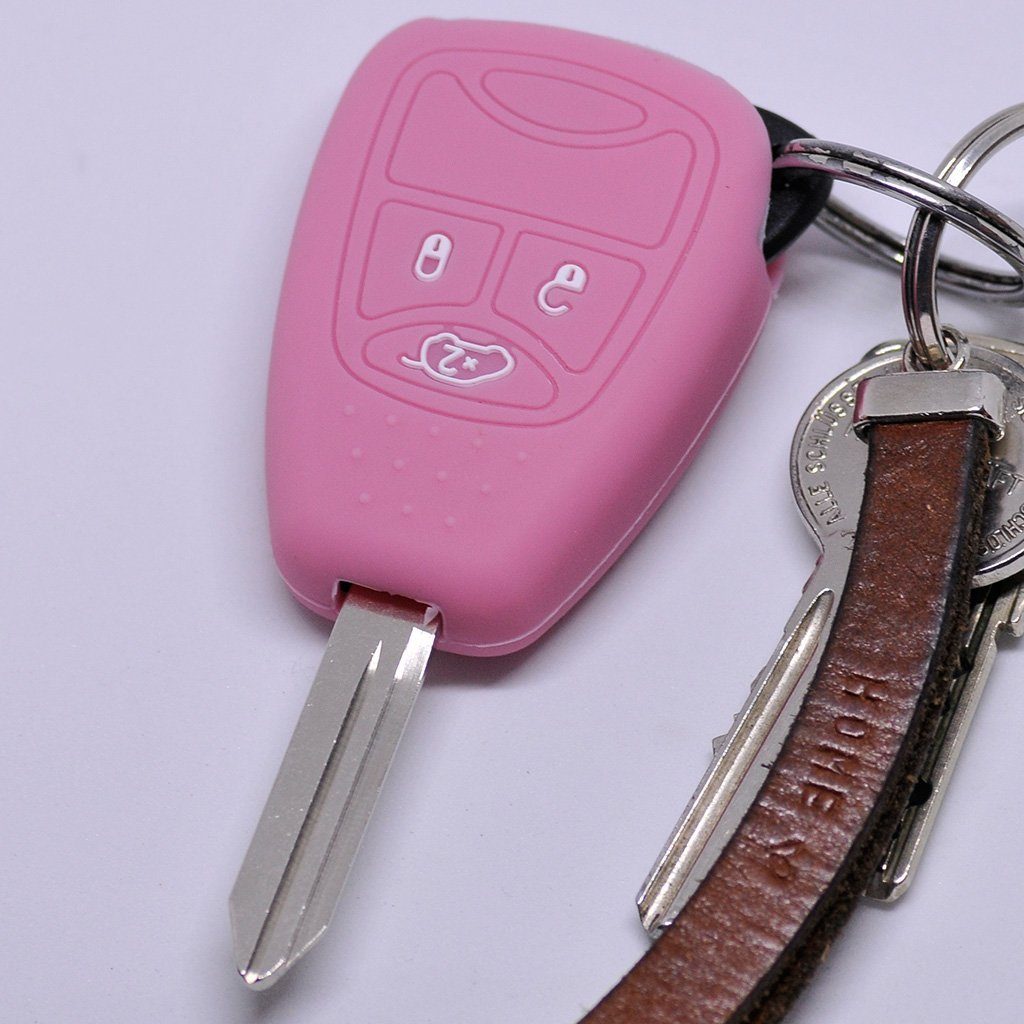 mt-key Schlüsseltasche Autoschlüssel Softcase Silikon Schutzhülle Pink, für Chrysler 300C Voyager Dodge RAM Jeep Commander Grand Cherokee