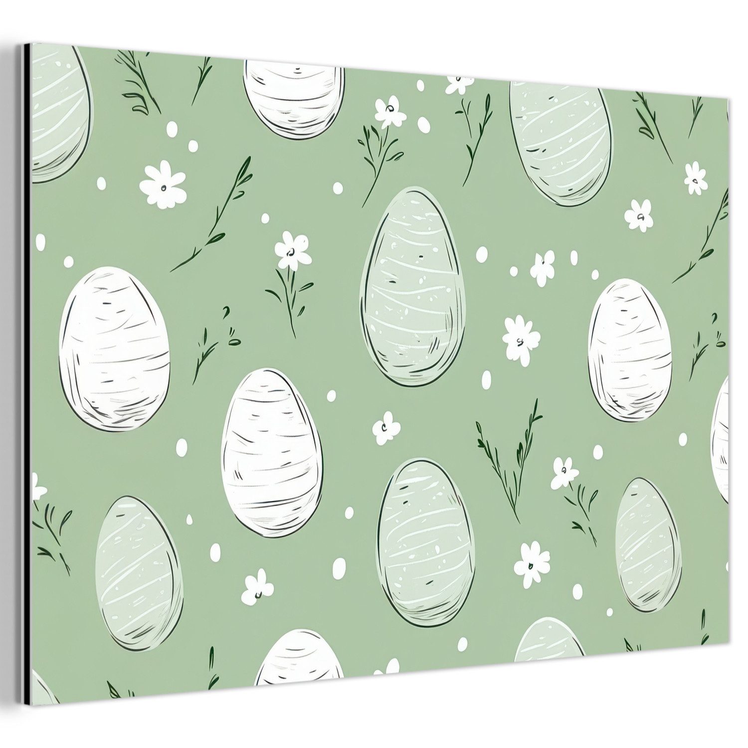 MuchoWow Metallbild Grün - Eier - Muster, Inkl. Aufhängung, Metallbild, Aluminium dekoration, Wandbild Industriell, 120x80 cm