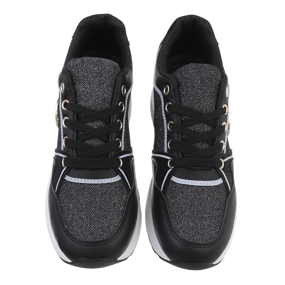 Ital-Design Damen Low-Top Freizeit Sneaker (86188238) Keilabsatz/Wedge Sneakers Low in Schwarz