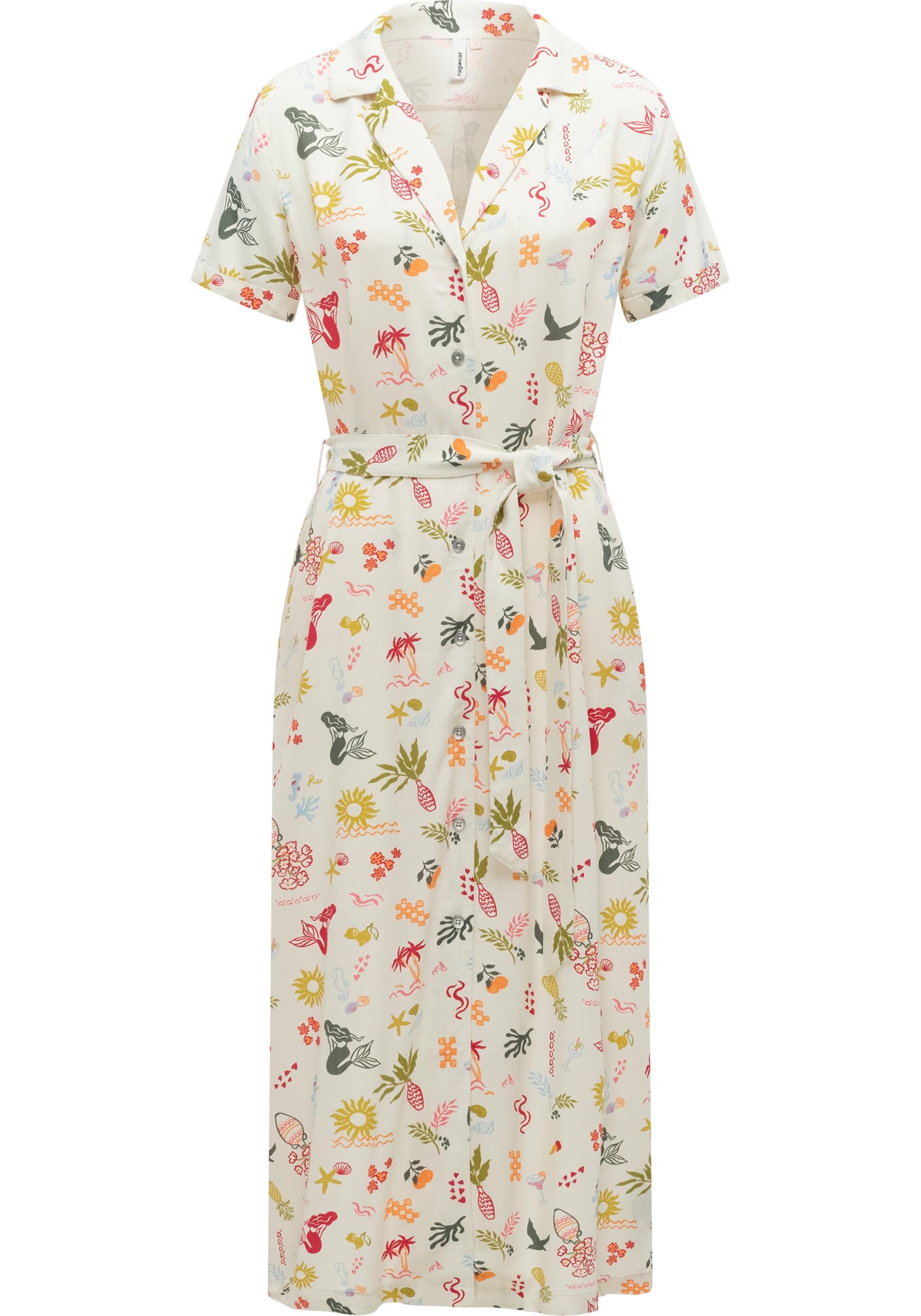 Ragwear Sommerkleid Sawira Long Print Gemustertes Midikleid mit Knopfleiste