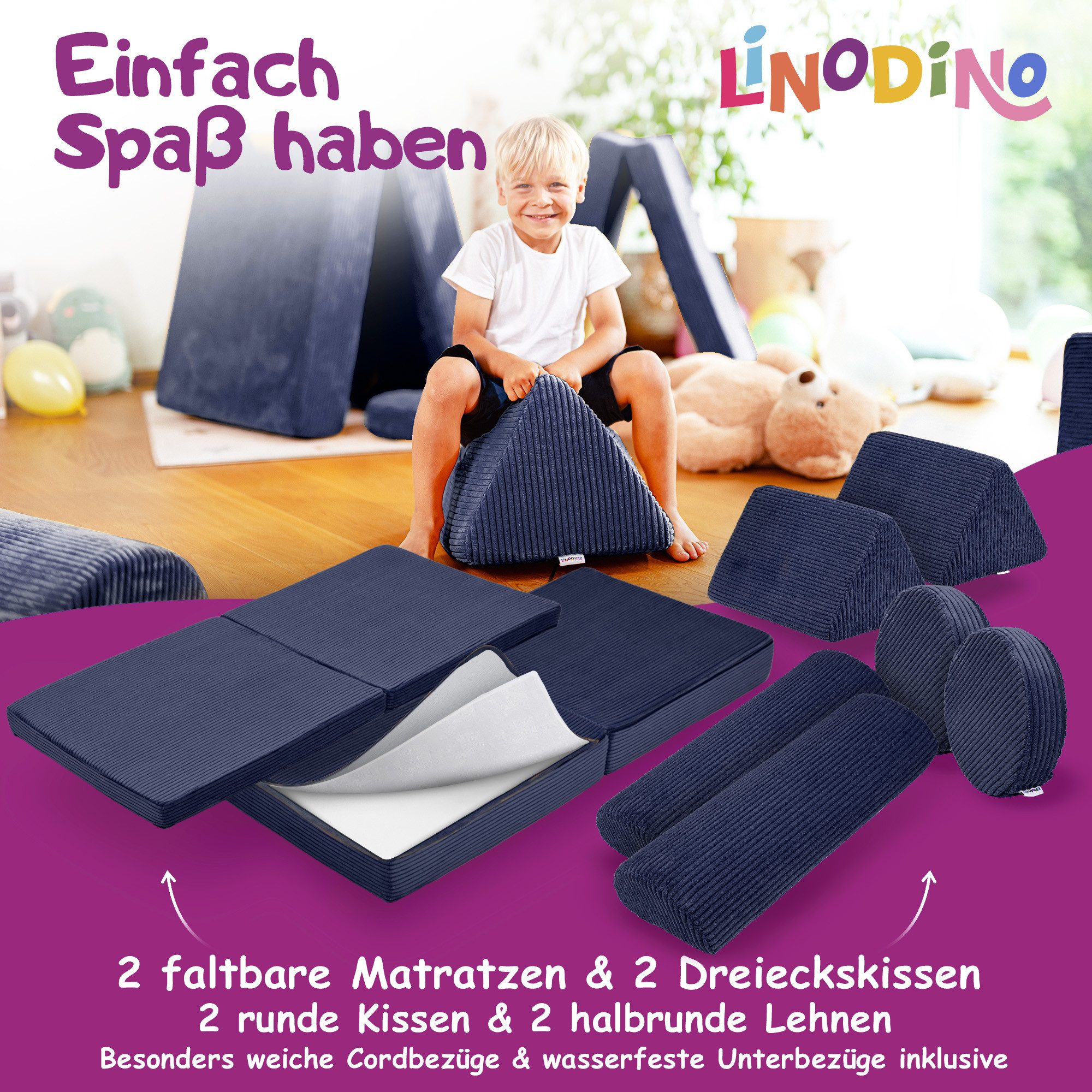 Linodino Kindersofa Spielsofa I Schaumstoff Stapelsteine für Kinder I Kindercouch, 3 Jahre Garantie – Bild 4 von 5
