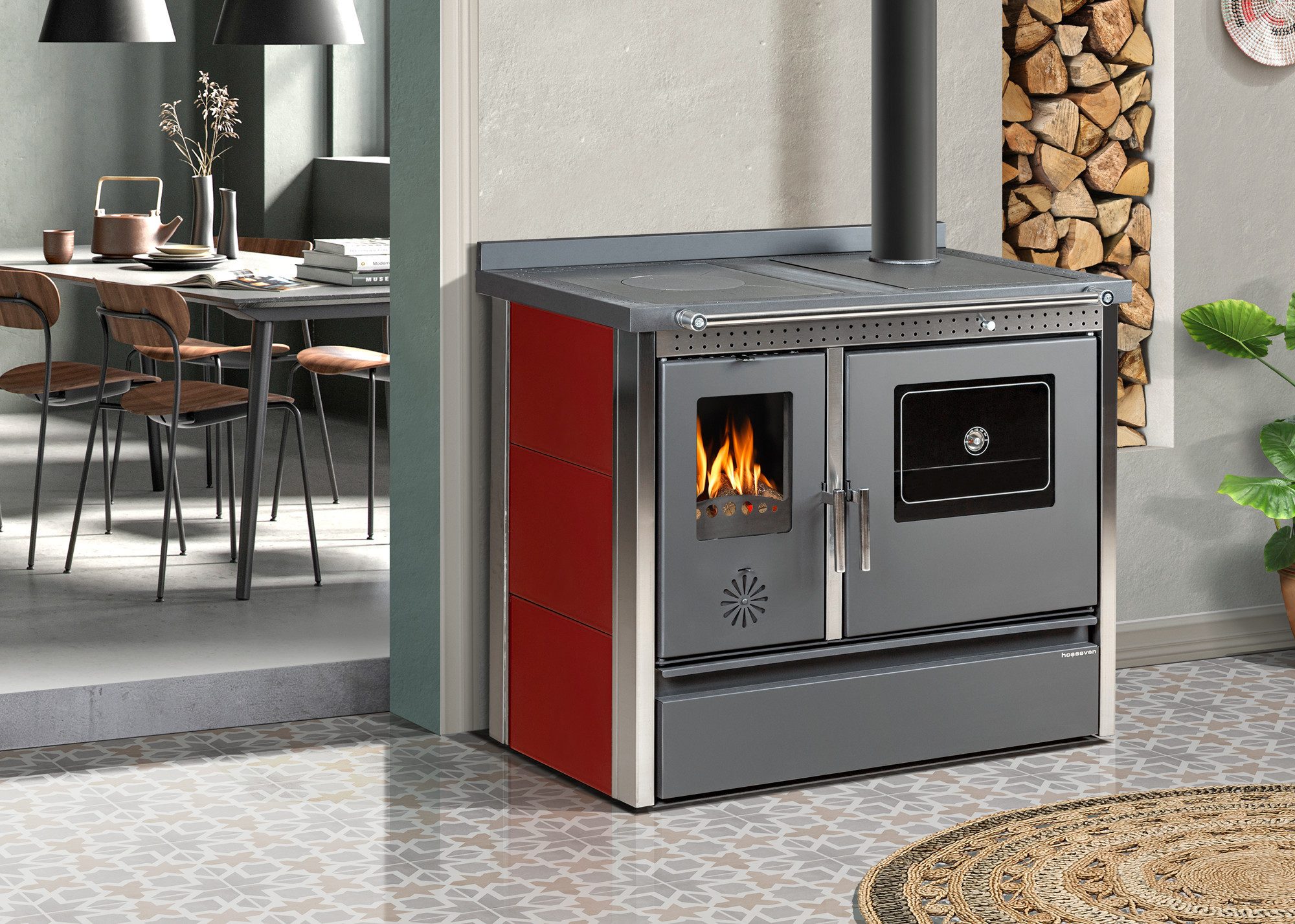 Hosseven Kaminofen 4050 Lotus Inox, 11,16 kW, Küchenofen, Holzofen, Schwedenofen, Küchenherd, Balkanofen