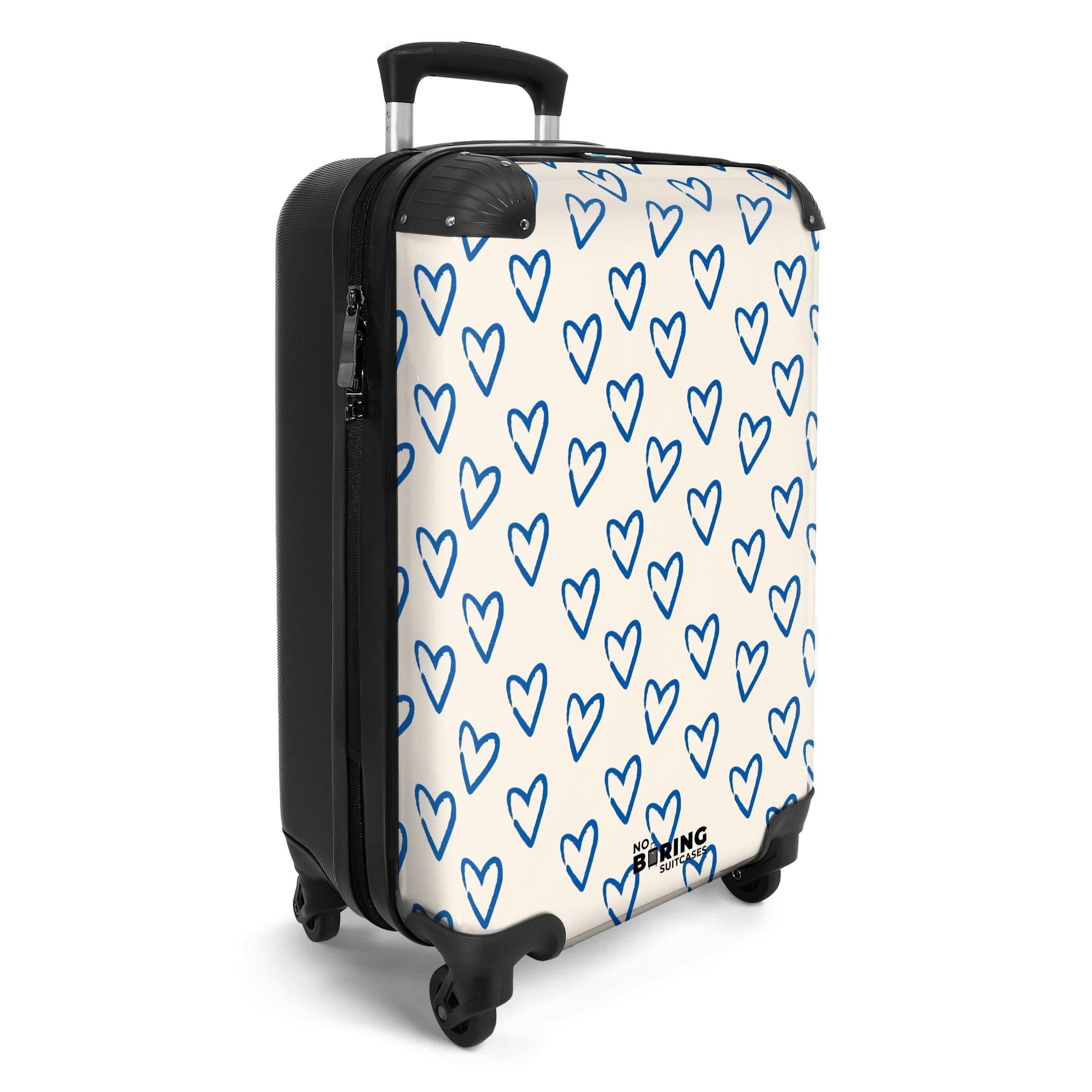 NoBoringSuitcases.com© Hartschalen-Trolley Weiß mit blauem Herzmuster günstig online kaufen