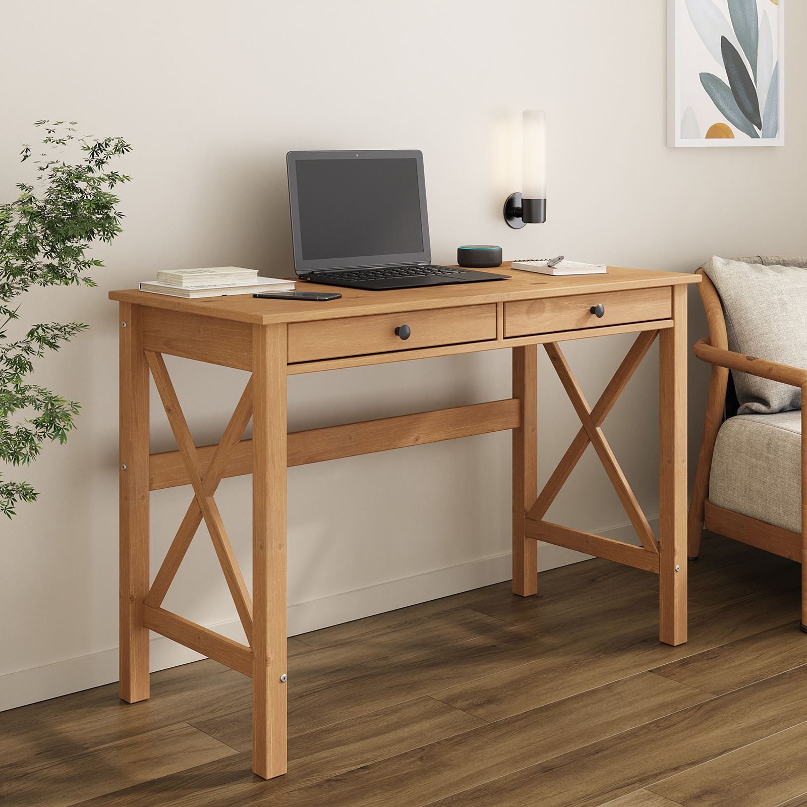 IDIMEX Schreibtisch ADRIAN, Bürotisch mit 2 Schubladen aus Massivholz, Comp günstig online kaufen