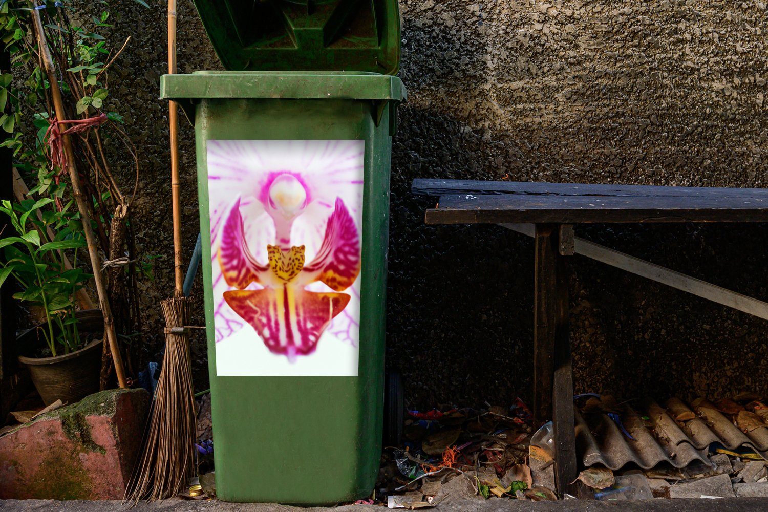 Sticker, (1 Abfalbehälter St), Detail Container, Mülleimer-aufkleber, Wandsticker MuchoWow Orchidee Mülltonne,