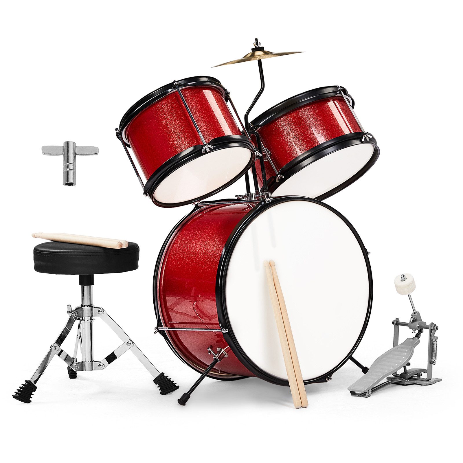LALAHO Schlagzeug 3-teilig, Drum-Set Schlagzeugset für Kinder, mit Thron-Becken-Pedal, zwei Paar Drumsticks,35cm Bass Drum