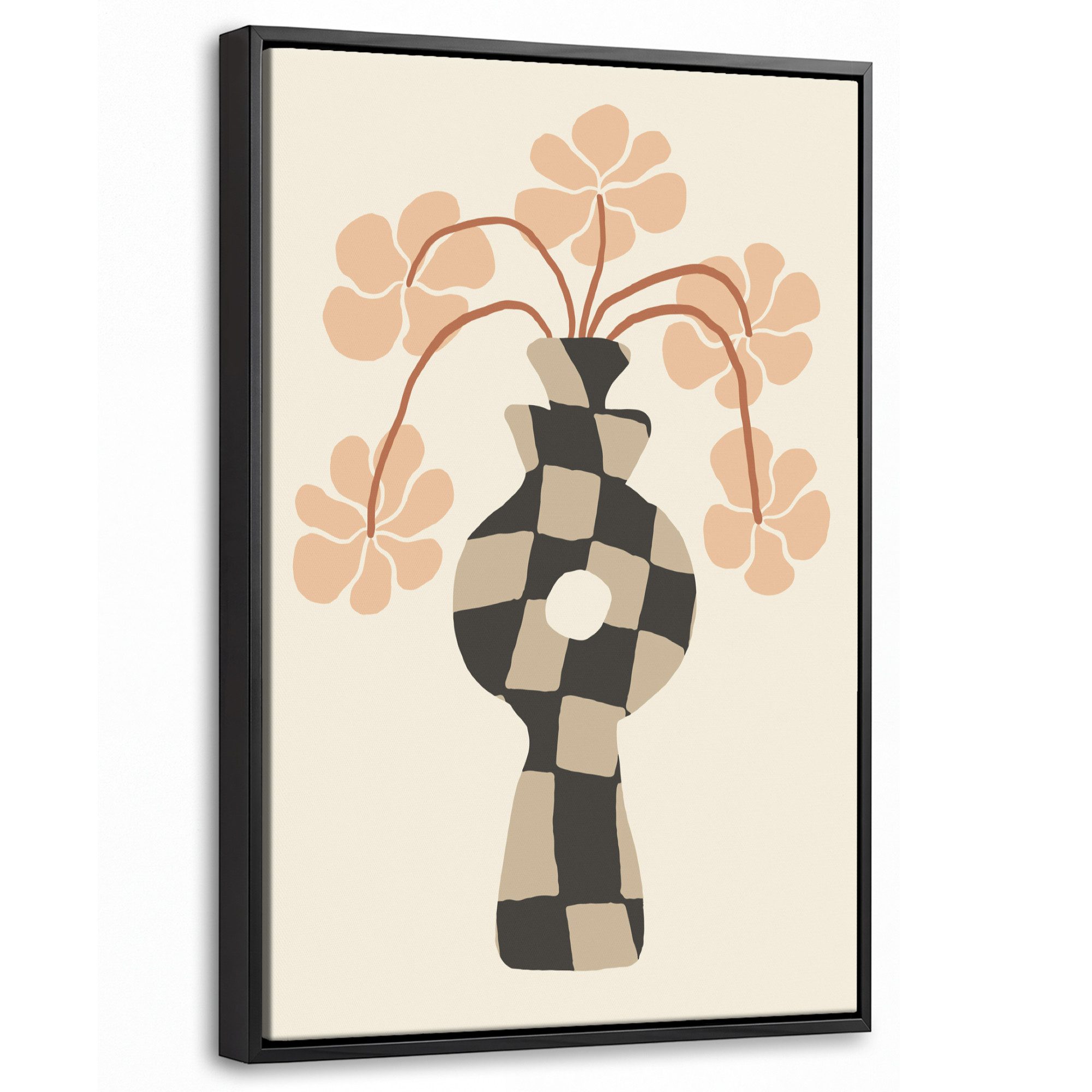 OneMillionCanvasses® Leinwandbild mit Rahmen - Blumen - Vase - Abstrakte Kunst - Modern, Fotodruck (1 St), Deko für Wohnzimmer Schlafzimmer Küche 20x30cm