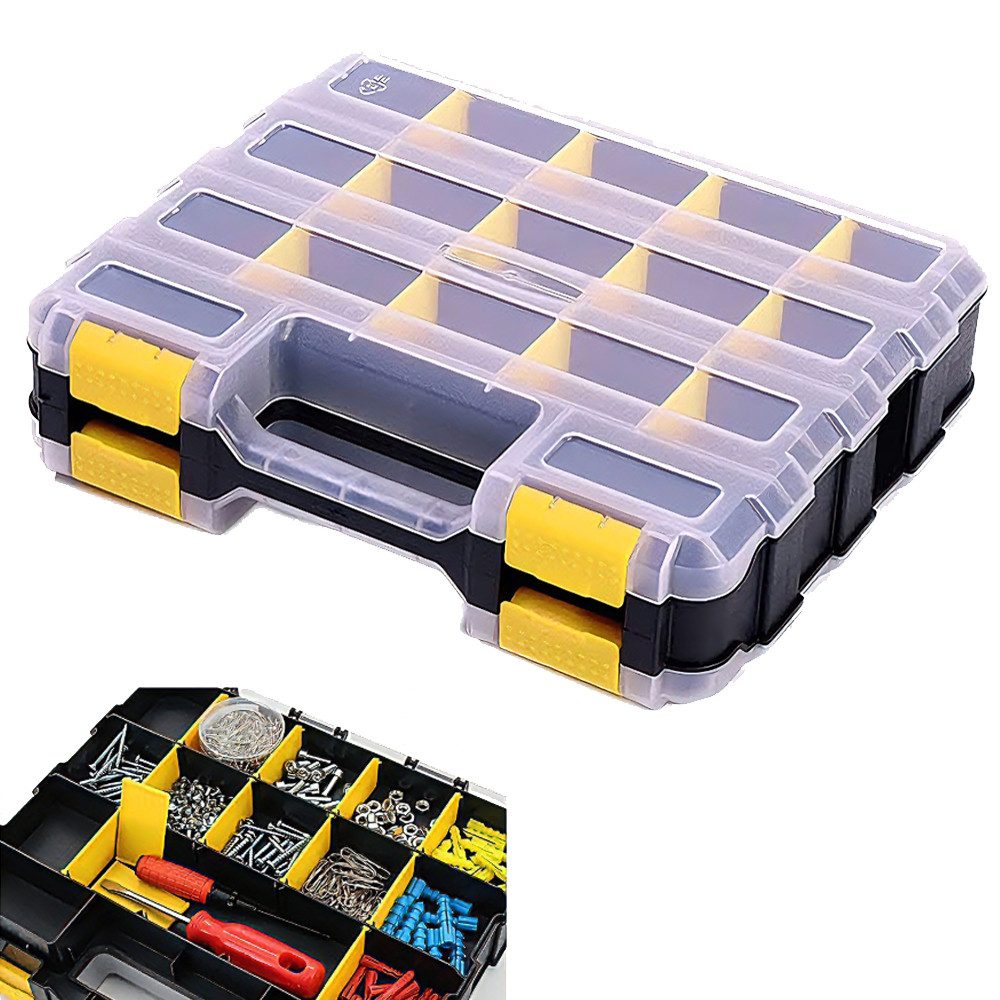 AFKSMILE Aufbewahrungsbox Doppelseitige Schrauben Sortierbox, 34 Fächer Werkzeugkästen-Organizer, Hardware Sortimentskasten mit Abnehmbaren Trennwänden für Kleinteile
