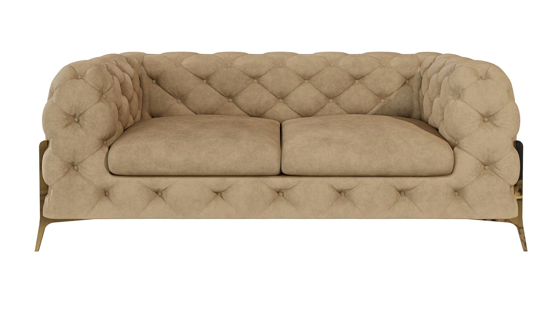 S-Style Möbel Chesterfield mit Sofa Beige Wellenfederung mit Ashley 2-Sitzer Goldene Metall Füßen