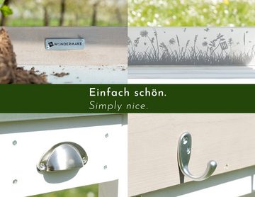 WONDERMAKE Pflanztisch groß weiß mit 3 Schubladen aus Holz wetterfest, Garten-Arbeitstisch XL, Outdoor draußen Balkon hochwertig, Gärtnertisch Umtopftisch, weiß grau