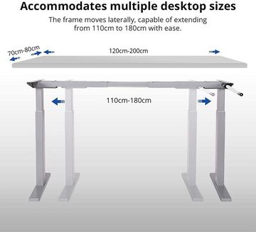 FLEXISPOT Schreibtisch H2, Höhenverstellbarer Schreibtisch, Höhenverstellbares Tischgestell, mit einer Kurbel, Sanftere Höhenverstellung, von 72cm bis zu 123cm