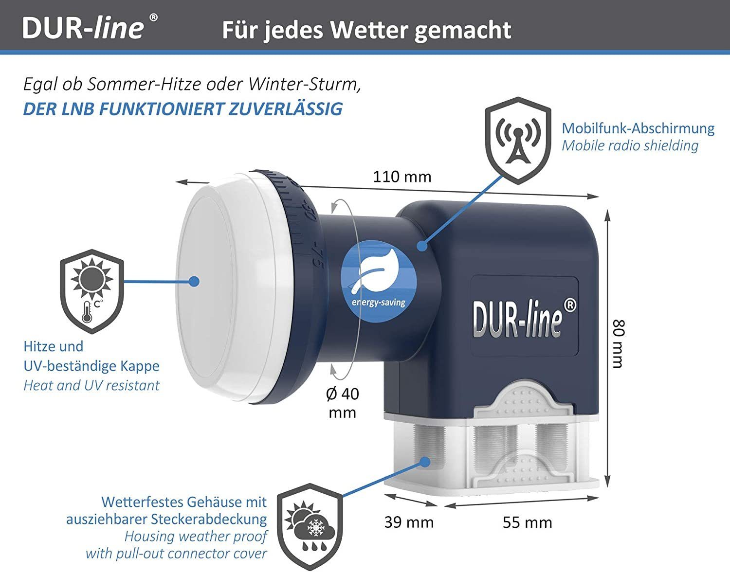DUR-line DUR-line Blue ECO Quad - Stromspar-LNB - 4 Teilnehmer - Premium-Qualit Universal-Quad-LNB