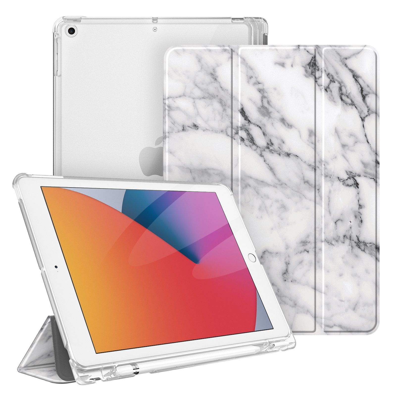 Fintie Tablet-Hülle für iPad 9. Gen 2021/8. Gen 2020/7. Gen 2019 10.2 Zoll mit Stifthalter, ultradünne leichte Case mit transparenter Rückseite & Auto Schlaf/Wach