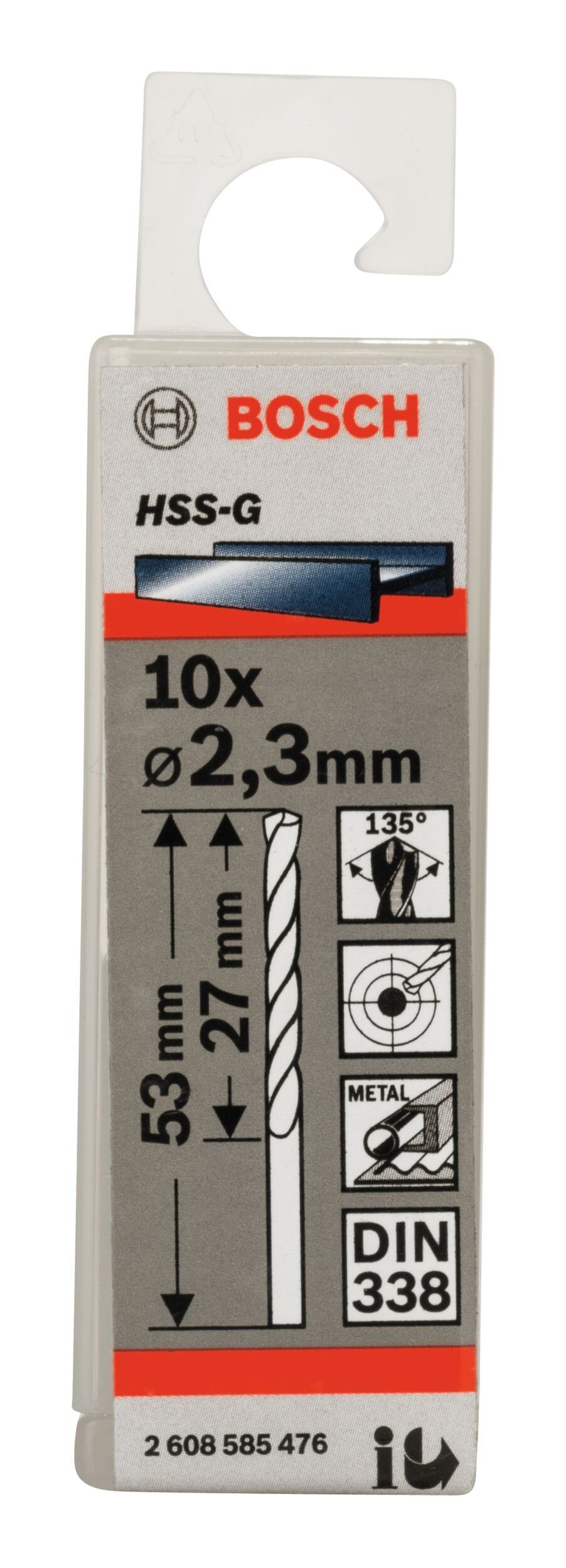 (DIN 10er-Pack 2,3 Metallbohrer, 27 53 338) HSS-G BOSCH - Stück), (10 x mm - x