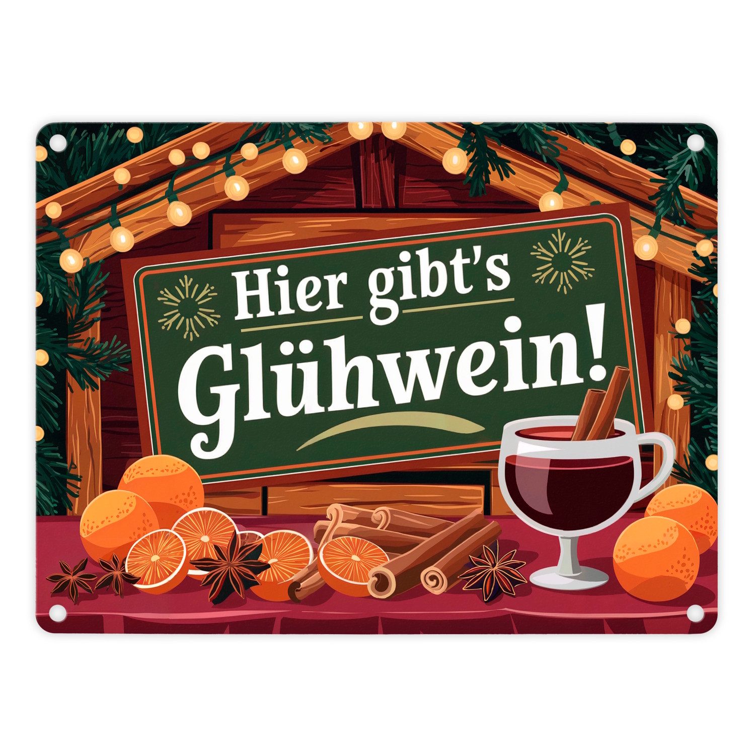 speecheese Metallschild Hier gibts Glühwein Weihnachtsmarkt Metallschild in 15x20 cm