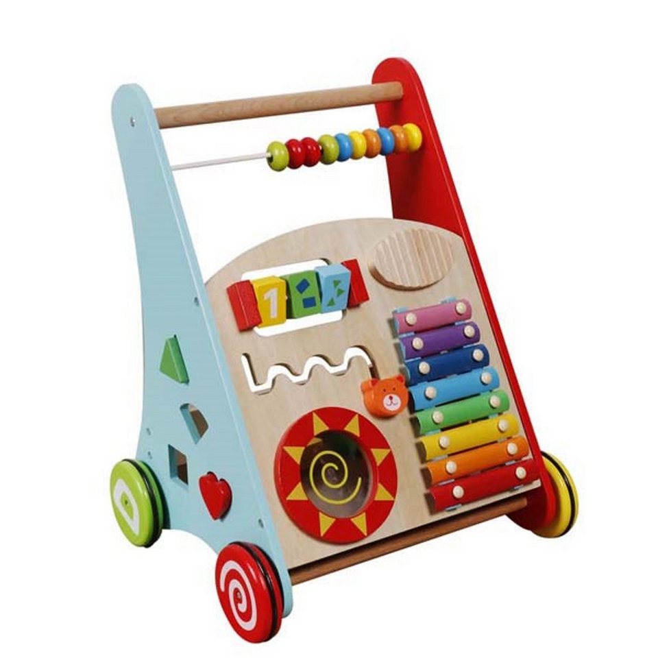 TikTakToo Lauflernwagen Lauflerner, Activity Babywalker mit Motorikbrett,  Xylophon uvm., (Spiel-Set), aus FSC-Holz, mit Gummilaufringen und  Motorikspielzeug