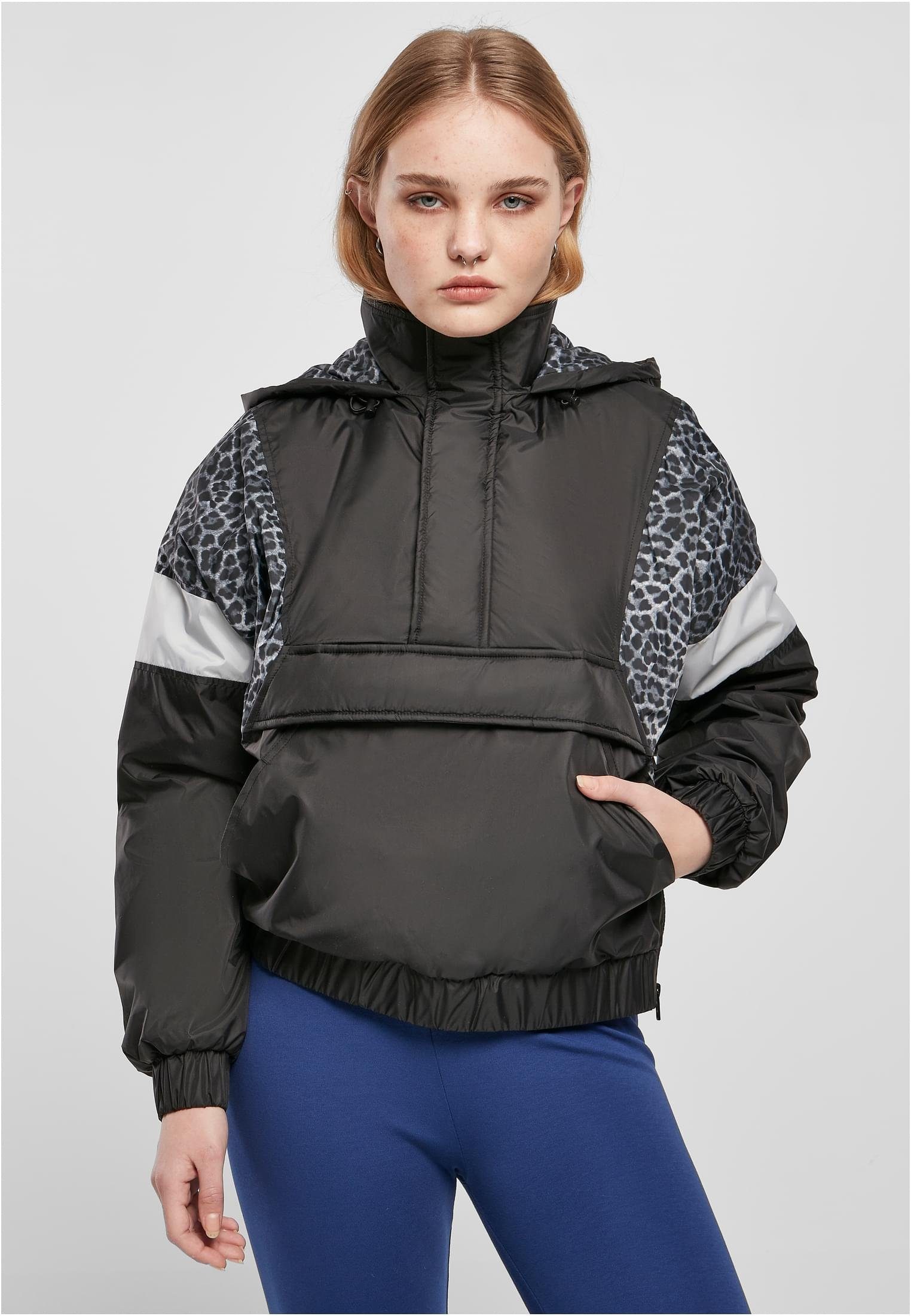 URBAN CLASSICS Outdoorjacke Damen Over Jacket Mixed Ladies AOP (1-St) black/snowleo/lightasphalt Pull