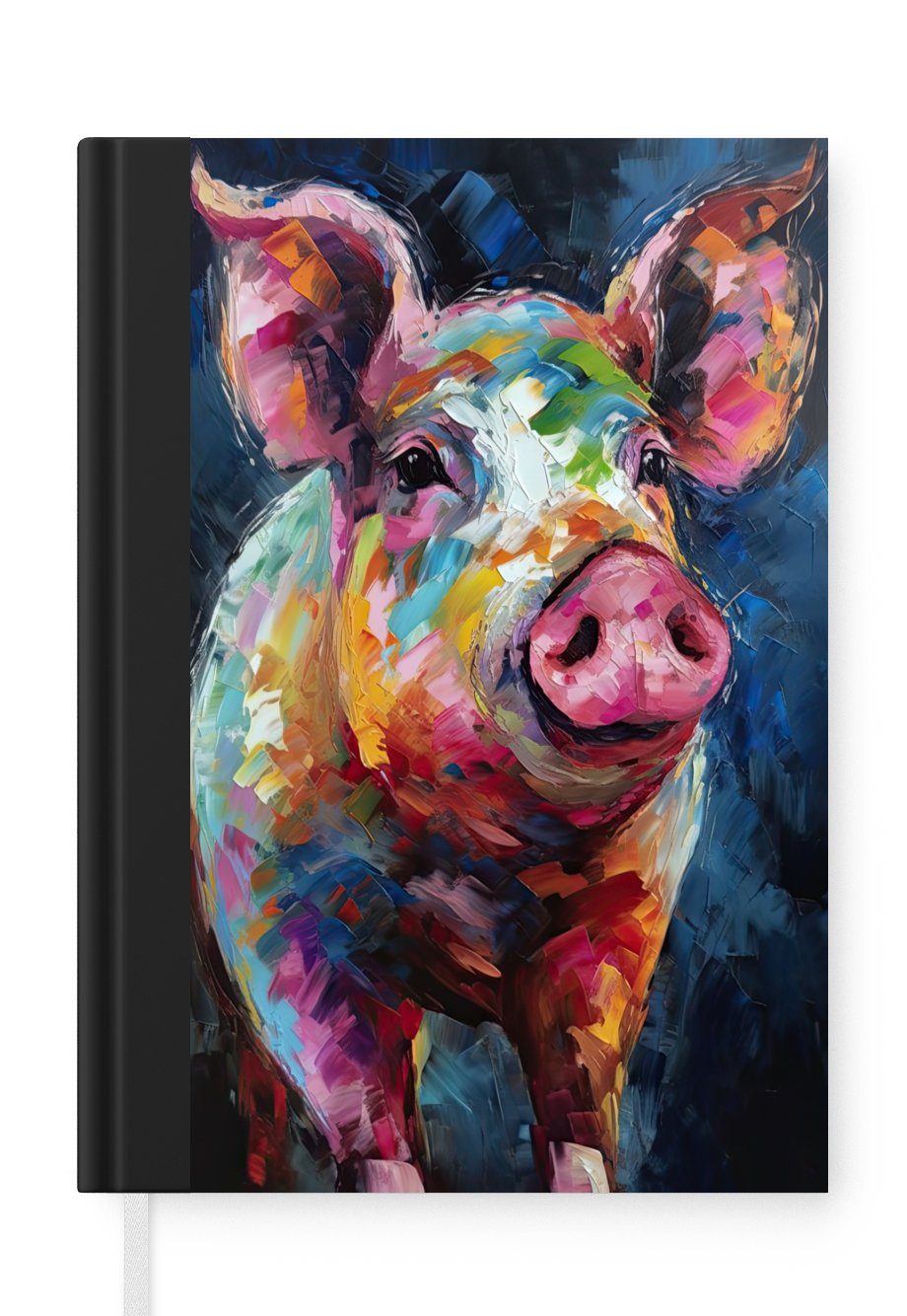 MuchoWow Notizbuch Schwein - Ölfarbe - Tiere - Kunst, Journal, Merkzettel, Tagebuch, Notizheft, A5, 98 Seiten, Haushaltsbuch