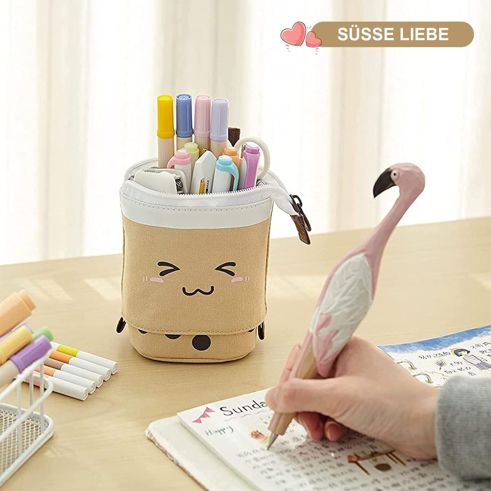 OKWISH Federmäppchen Stifteetui Federtaschen Schreibgeräteetui Stifttasche süß, (stehende einziehbare Federtasche mit Reißverschluss, 1-tlg., Schreibwarenbeutel Schreibwarenaufbewahrung), für Damen Herren Schule Büro Arbeit Studenten Mädchen Jungen Geschenk