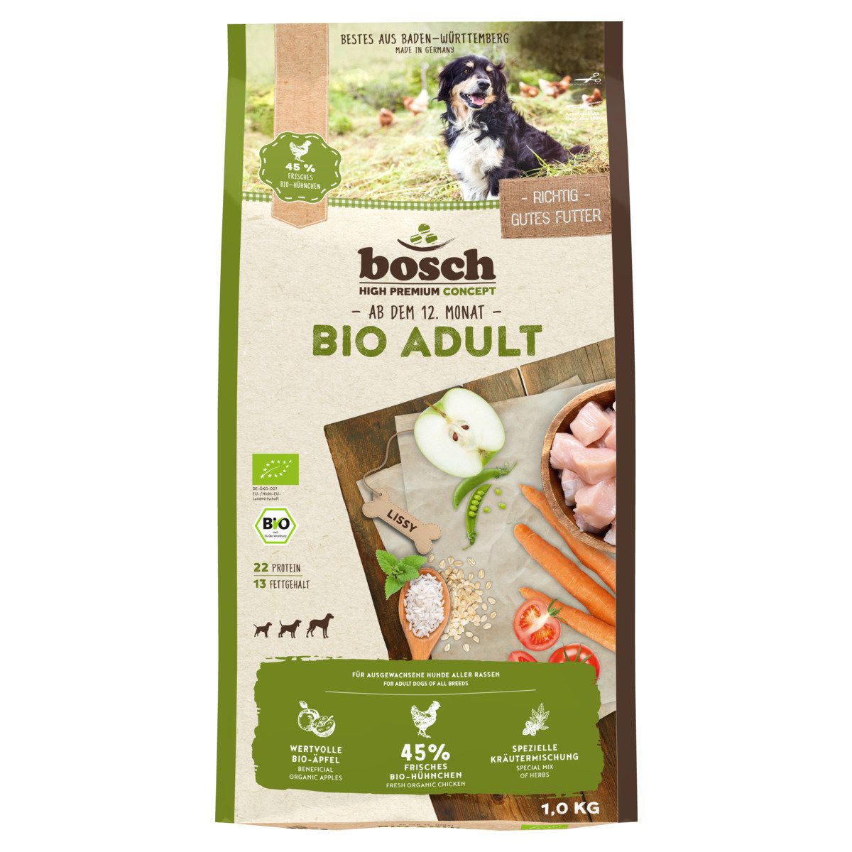 Bosch Petfood Bio Adult Hühnchen & Apfel 1 kg, für: Hund