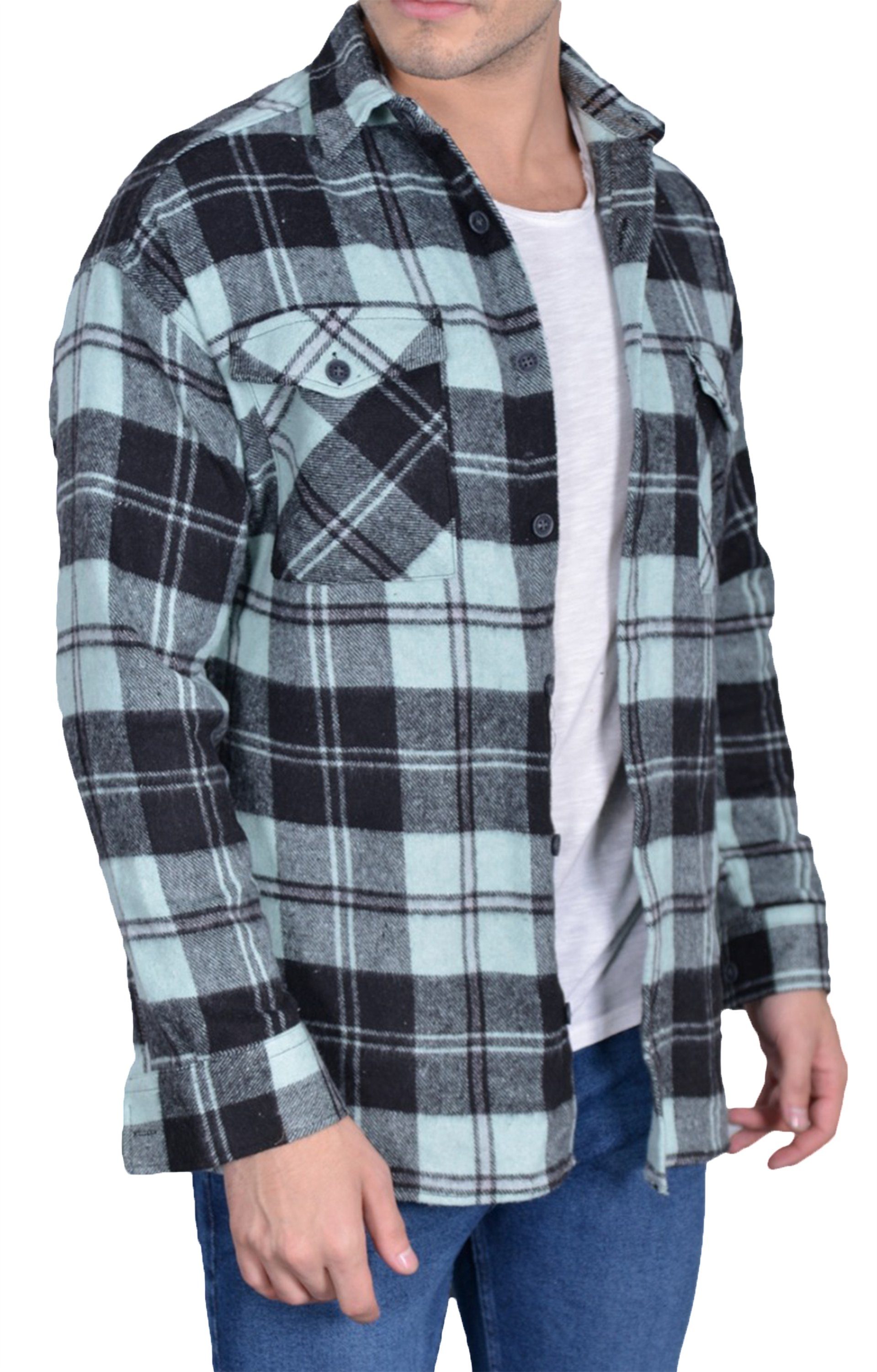 Megaman Jeans Flanellhemd Herren Holzfällerhemd Flanellhemd Kariert Freizeithemd Jacke