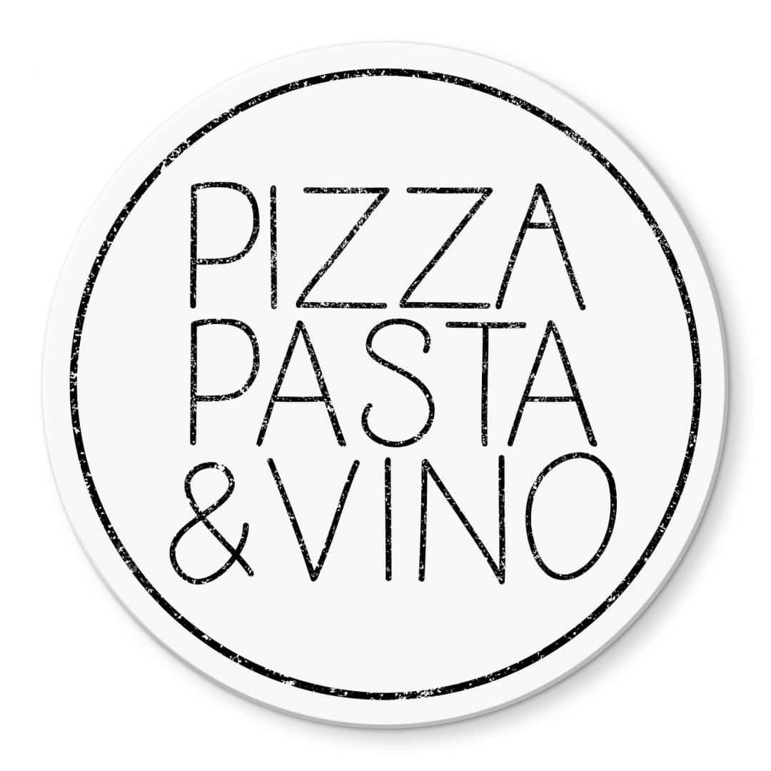Glasbild Gemälde & Bilder K&L Glas Vino Rund Wandbild Pizza Pasta Vintage weiß, Wall Küche Deko Art Wandschutz
