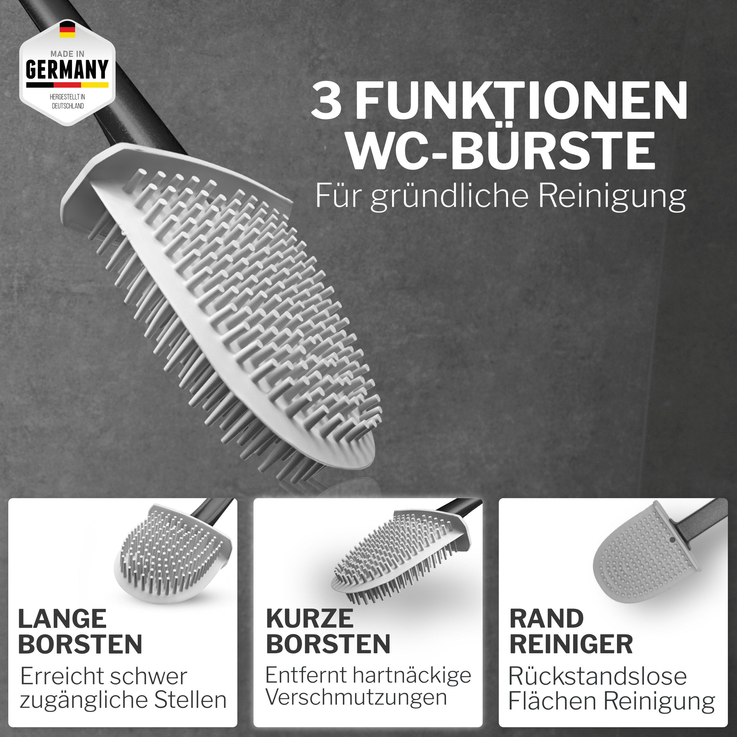 GERHOF WC-Reinigungsbürste WC Bürstengarnitur, Silikon Bürsten, Badezimmer, Toilettenbürste, (1-tlg)