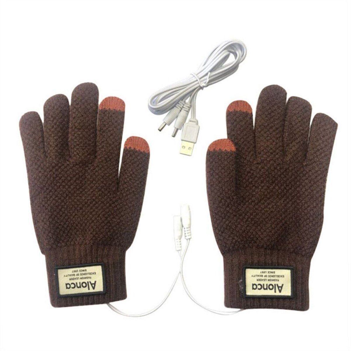 AUKUU Winter-Arbeitshandschuhe Sporthandschuhe Lederhandschuhe USB-wiederaufladbare Strickhandschuhe braun