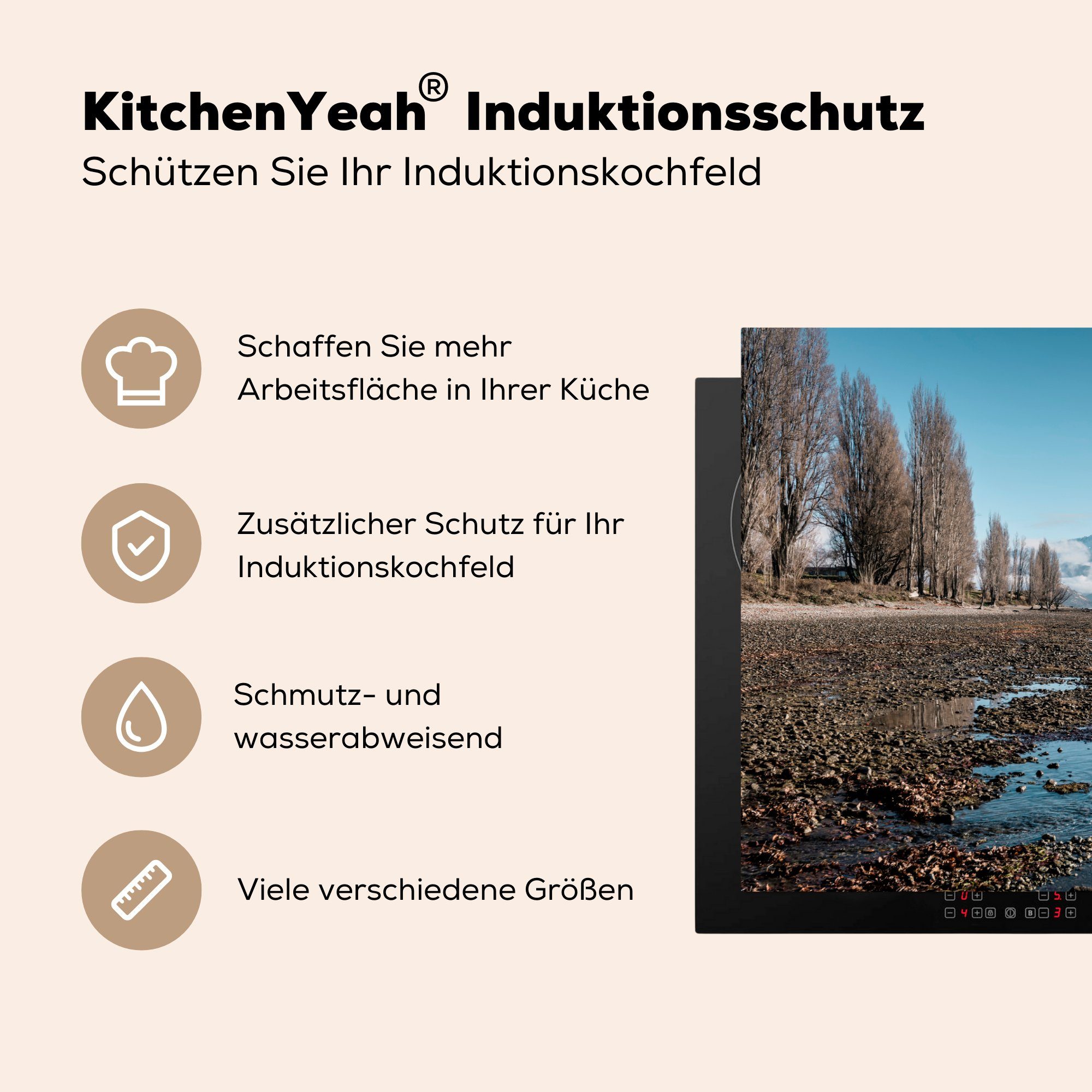 MuchoWow Herdblende-/Abdeckplatte Wasser - Stein Induktionskochfeld 81x52 cm, (1 Schutz tlg), küche, für Vinyl, - See, die Ceranfeldabdeckung