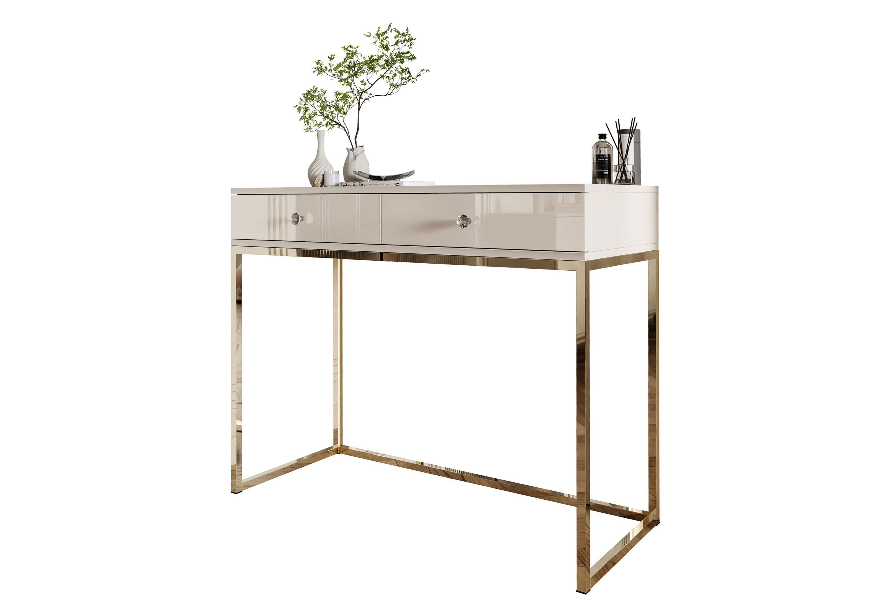 Lookway Konsolentisch BLANCO GLAMOUR Konsole in Kaschmir auf goldenem, verchromtem Gestell (1x Konsole), Breite: 100 cm, Höhe: 81 cm, Tiefe: 42 cm