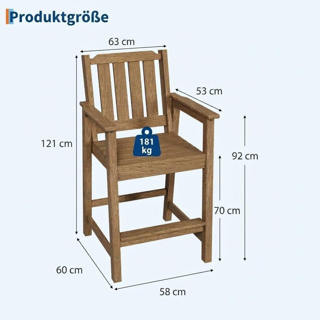 GarveeMore Stuhl 2er Set Gartenstuhl Bistrostuhl Armlehnstuhl mit Rückenlehne (2 St), 120cm hoch 4-Fußstuhl Holzstuhl Im Freien Esszimmerstuhl Küchenstuhl