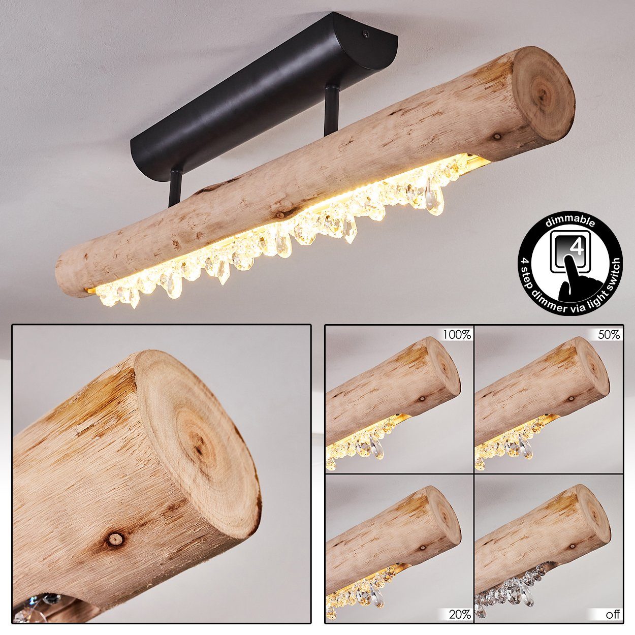 aus »Lipusa« herkömmlichen Kelvin, Lichtschalter längliche Holz, Deckenleuchte Watt, 15 1200 hofstein 3000 dimmbar über Metall 1xLED Schwarz Lumen, und Deckenlampe