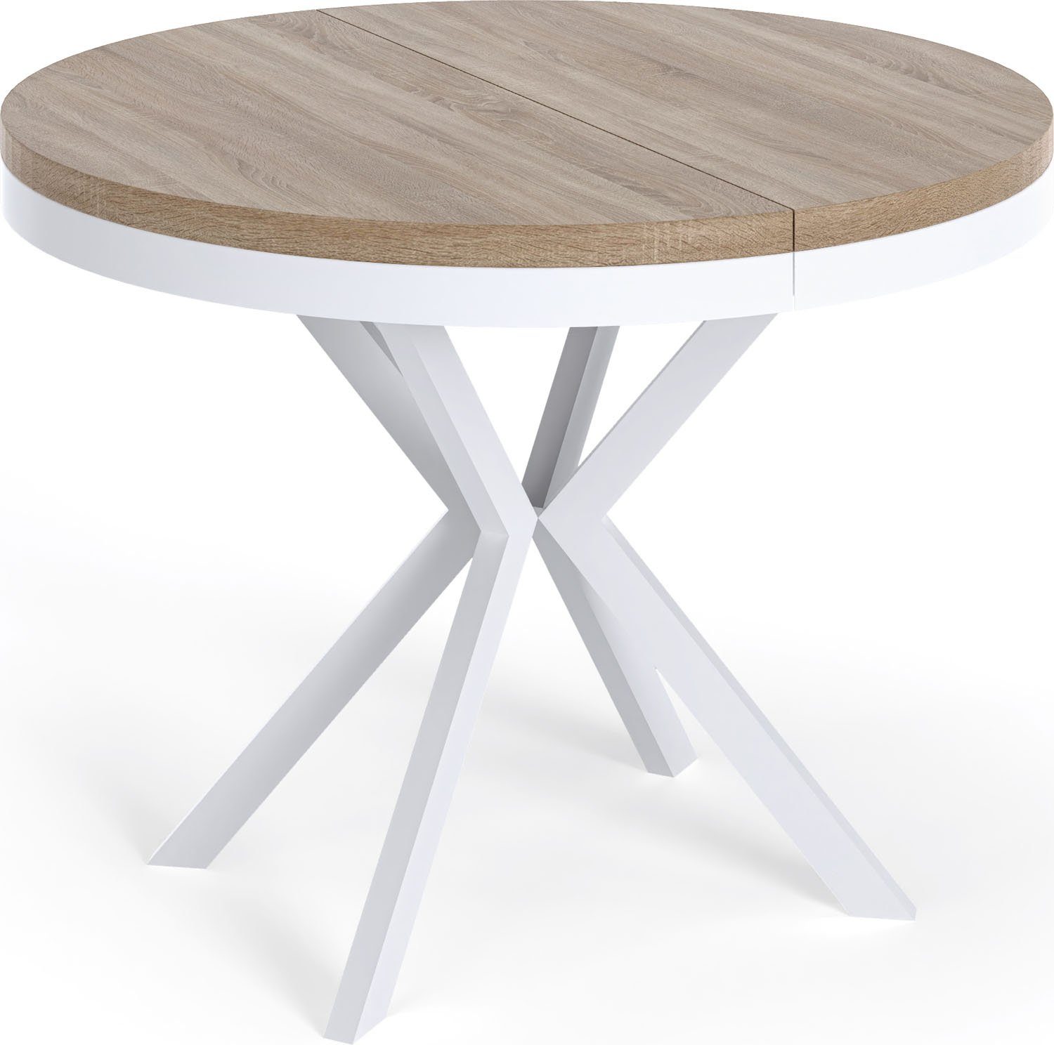 WFL GROUP Esstisch Cloud ausziehbar rund industrial mit weißen Metallbeinen günstig online kaufen