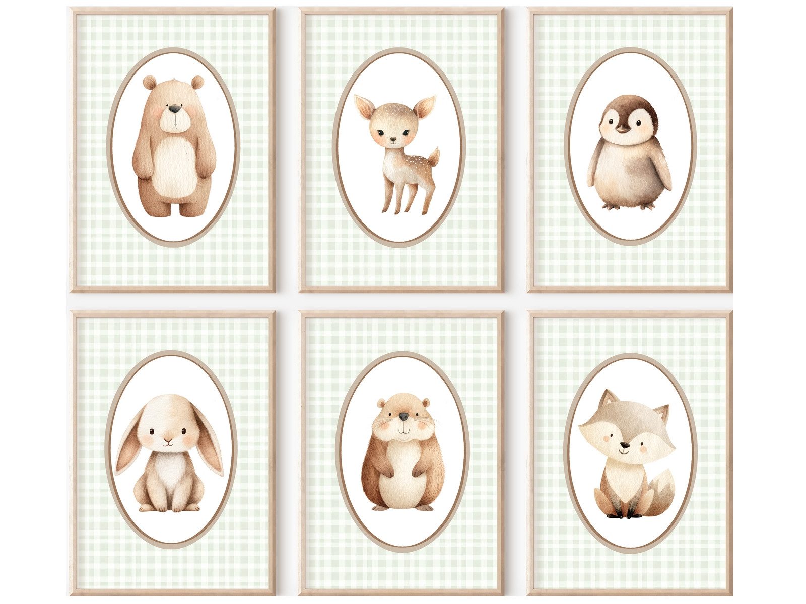 homestyle-accessoires Poster Kinderzimmer Bilderwand 6erSet Bilderset Babyzimmer NIEDLICHE TIERE, - Ohne Bilderrahmen - Sorgfältige & sichere Verpackung