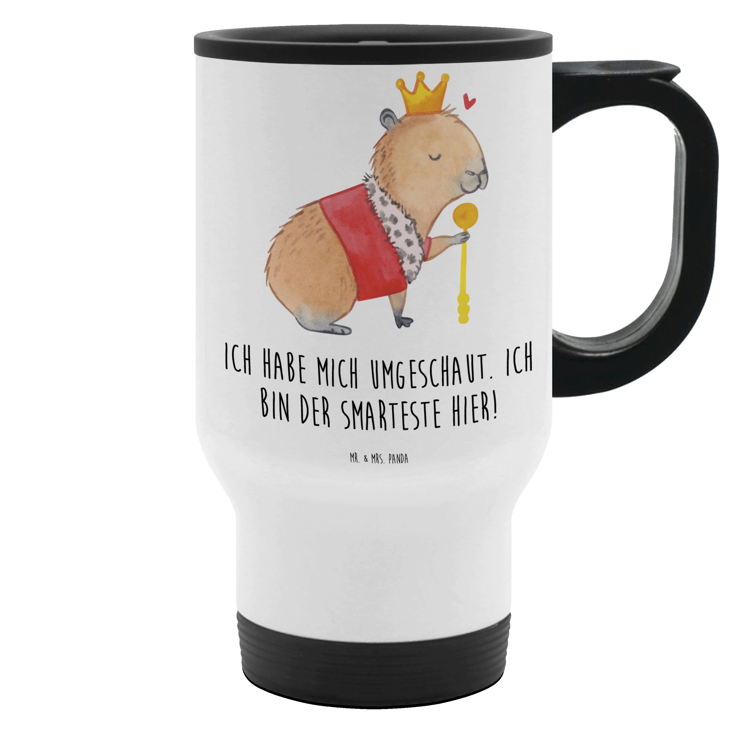 Mr. & Mrs. Panda Thermobecher Capybara König - Weiß - Geschenk, Kaffeetasse zum Mitnehmen, Isolierb, Edelstahl