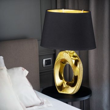 etc-shop Tischleuchte, Leuchtmittel nicht inklusive, Nachttischleuchte gold Tischlampe Wohnzimmer Textil
