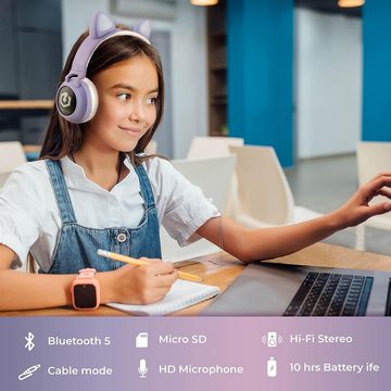 PowerLocus LED-Lichter, Kinder-Kopfhörer (für optimalen Komfort. Genießen Sie klaren HD-Stereosound und kristallklare Anrufe, unterstützt durch einen Akku mit über 9 Stunden Laufzeit., mit erstklassiger,Verbindung,Integrierter Lautstärkebegrenzung, 85 dB)
