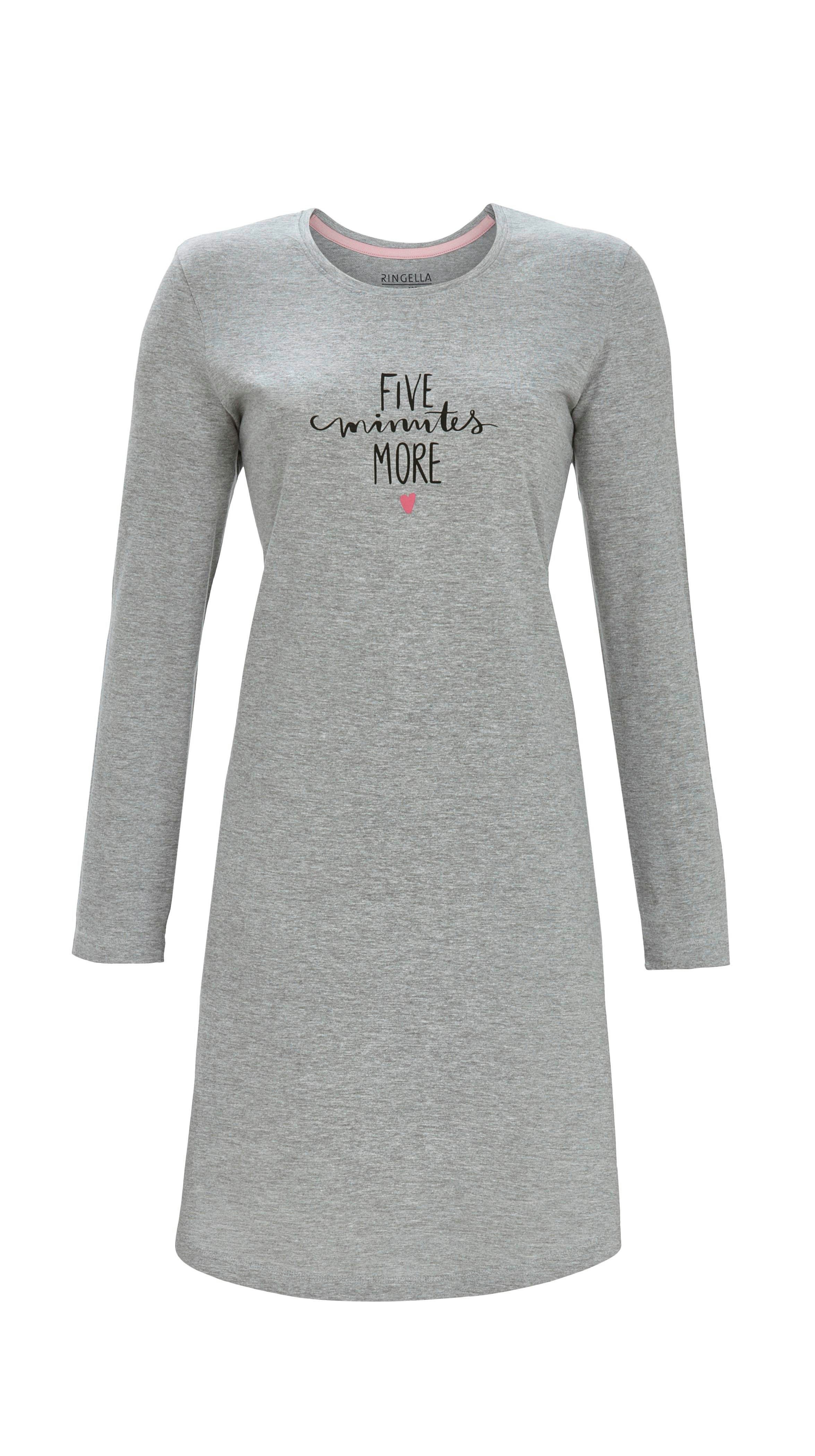 Ringella Nachthemd Langarm mit Letterprint und gerundetem Saum Melangeware günstig online kaufen