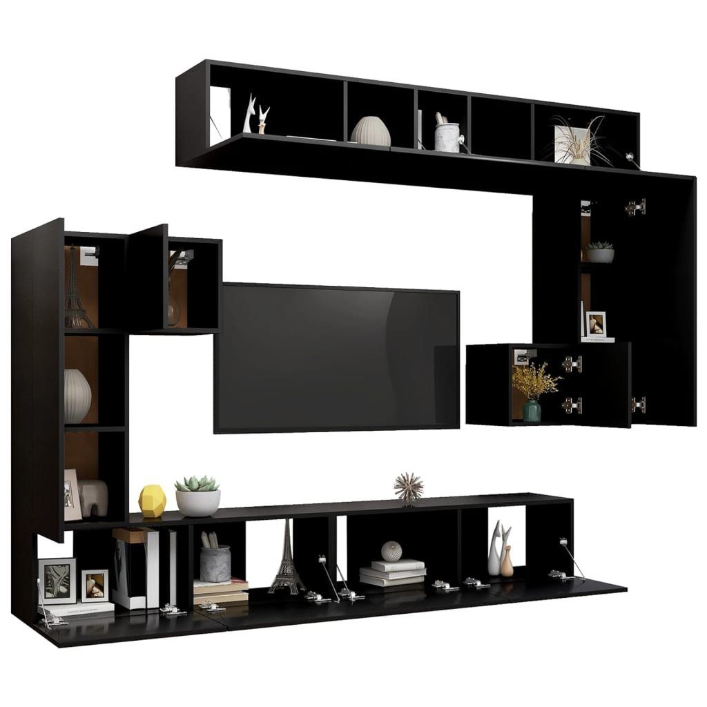 vidaXL TV-Schrank 8-tlg. TV-Schrank-Set (8-St) Holzwerkstoff Schwarz