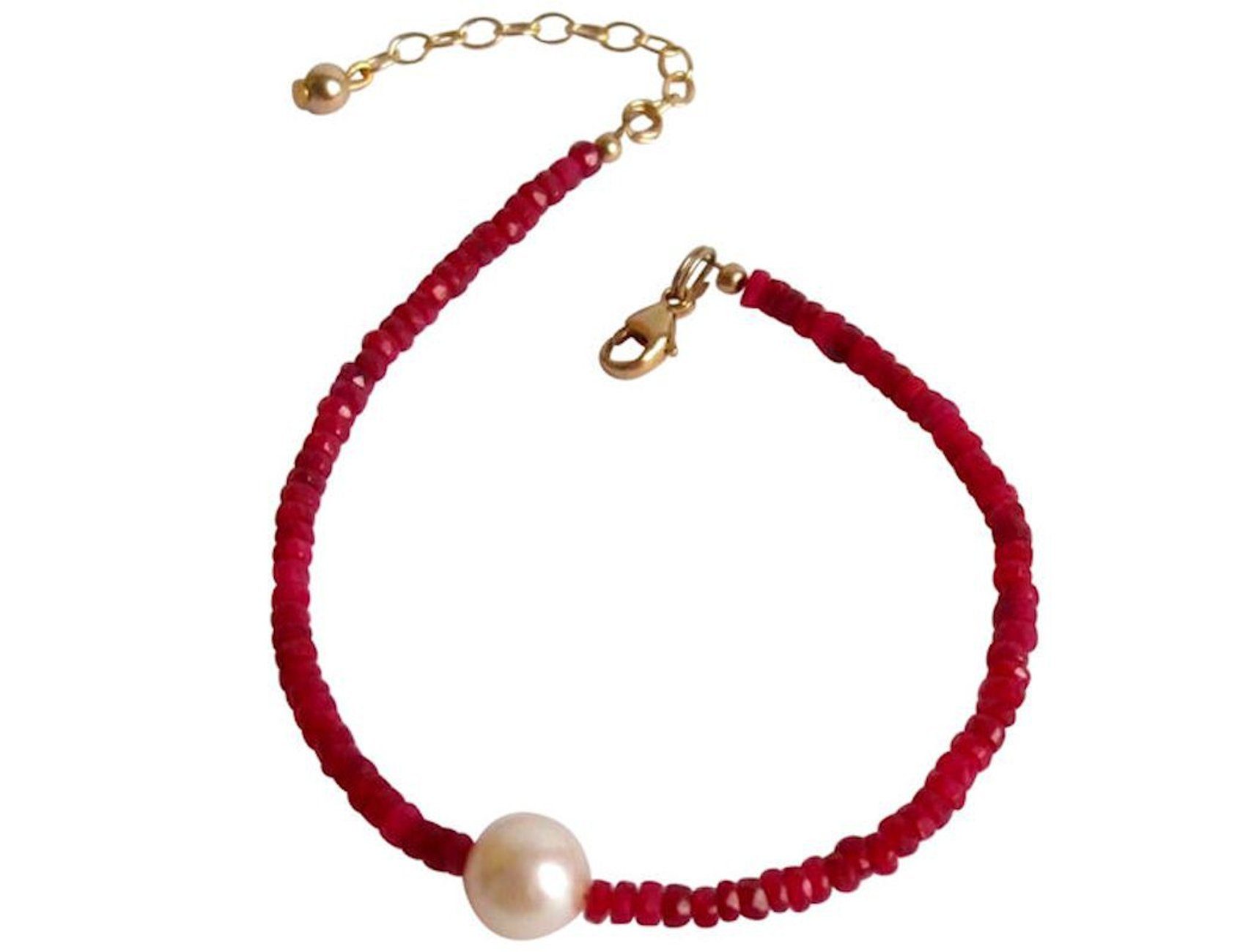 Damen Schmuck Gemshine Perlenarmband Rubinen und weiße Zuchtperle, Made in Germany