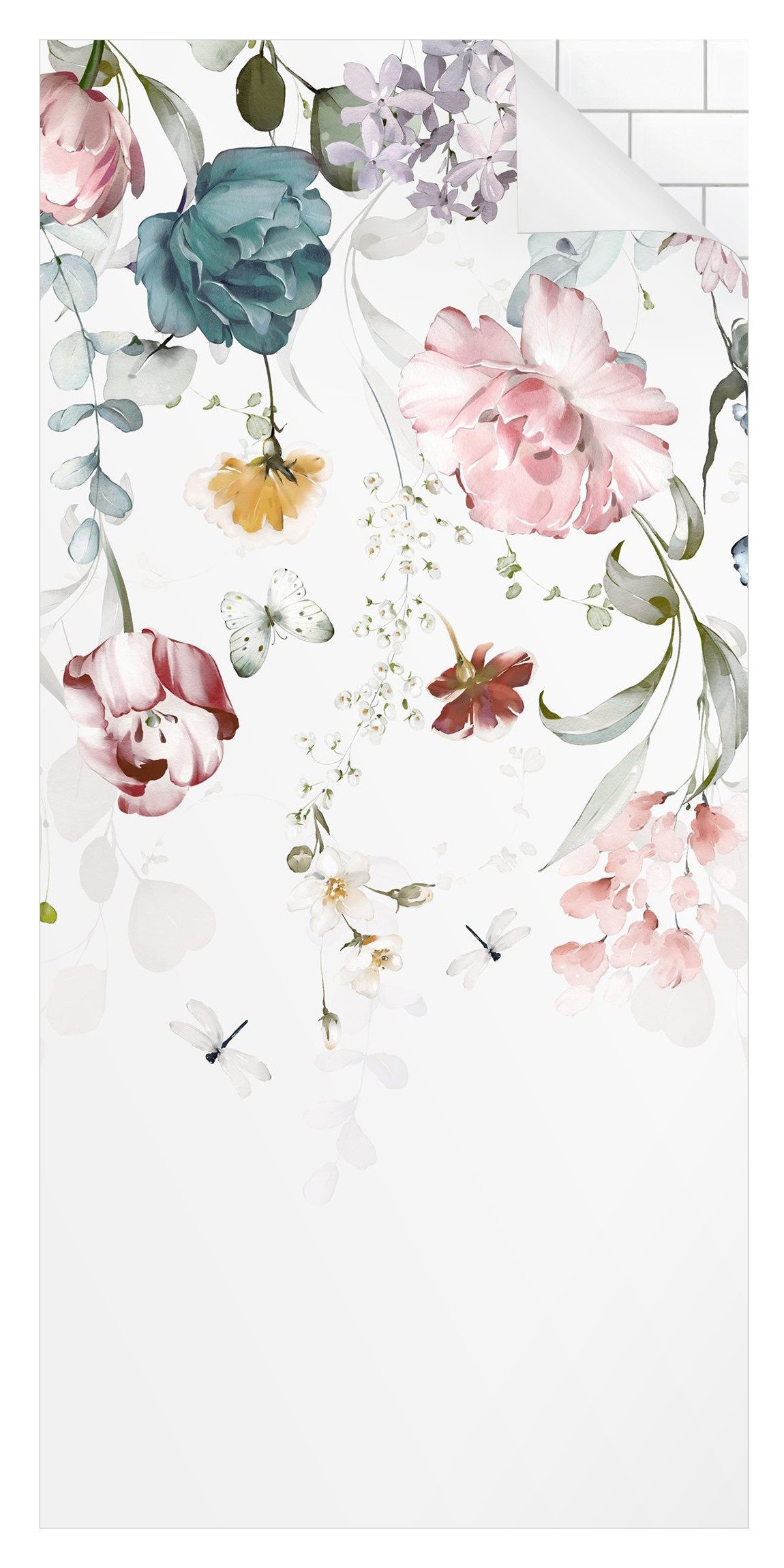 Bilderdepot24 Duschrückwand Blumen pastell Duschrückwand ohne Bohren Dusche Aquarell, (0,61 mm starke Folie selbstklebend Wandpaneele Dusche versch. Größen), fugenlose & wasserfeste Motiv Rückwand Wandverkleidung für Duschkabine