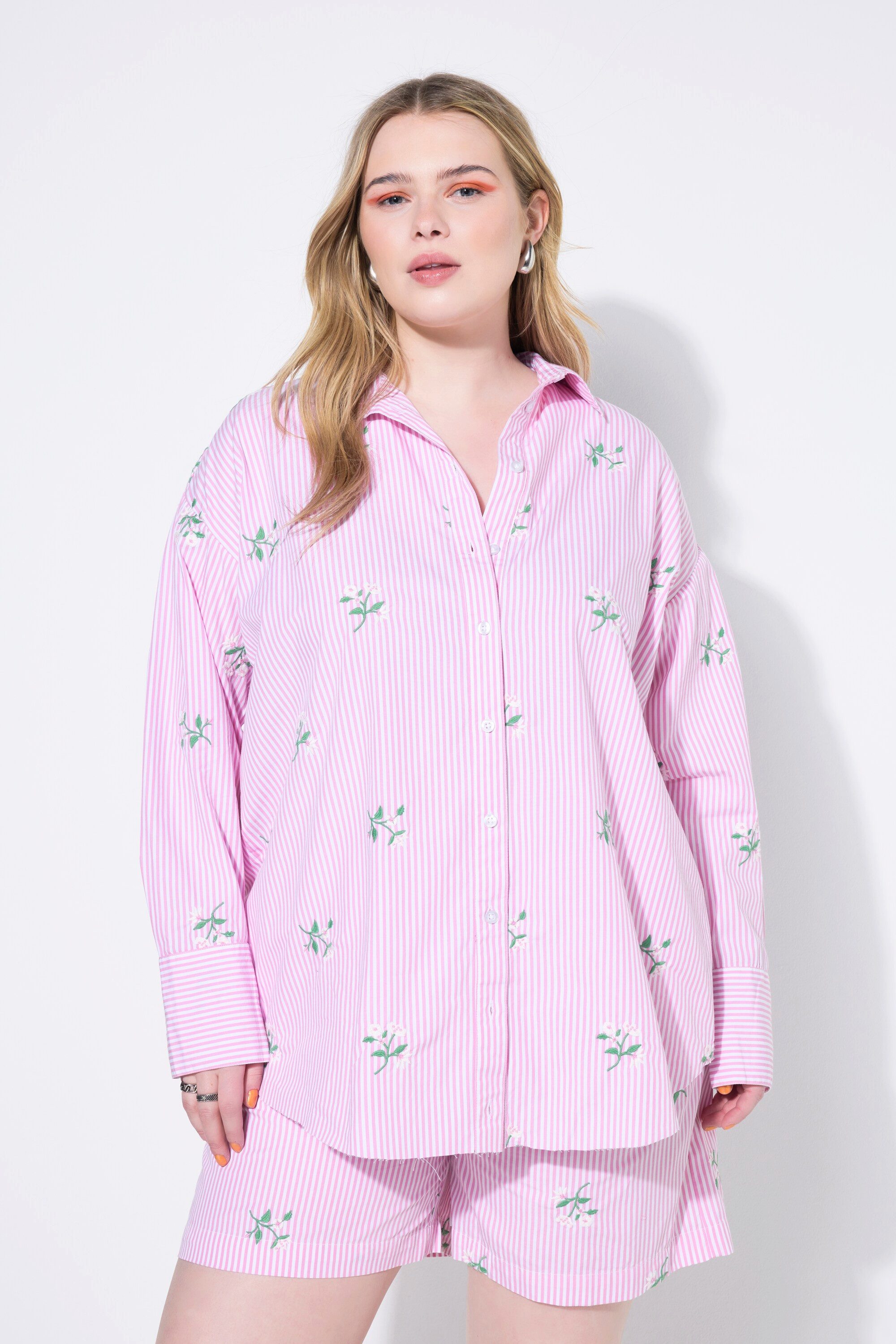 Studio Untold Hemdbluse Hemd oversized Streifen Flower-Stickerei günstig online kaufen