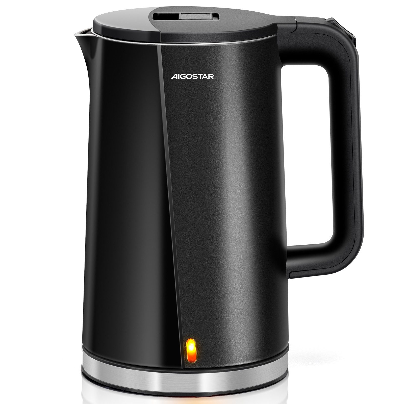Aigostar Елктрочайники Edelstahl Doppelwand Design Elektrischer Елктрочайники BPA frei Schwarz, 1.7 l, 2200,00 W, Edelstahl, Doppelwand Design, Schnelles Erhitzen