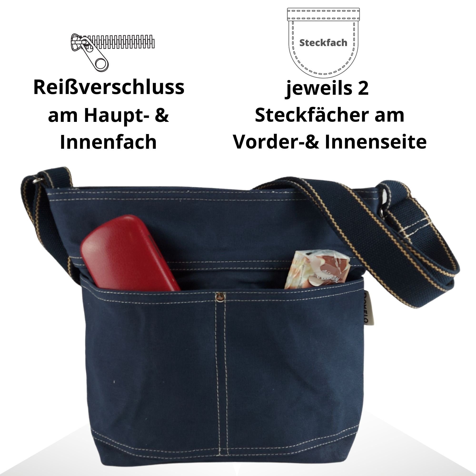 Domelo Umhängetasche Vegane Umhängetasche Handtasche Schultertasche wasserabweisend, Tasche aus gewachstem Canvas, wasserabweisend, DIN A4 geeignet