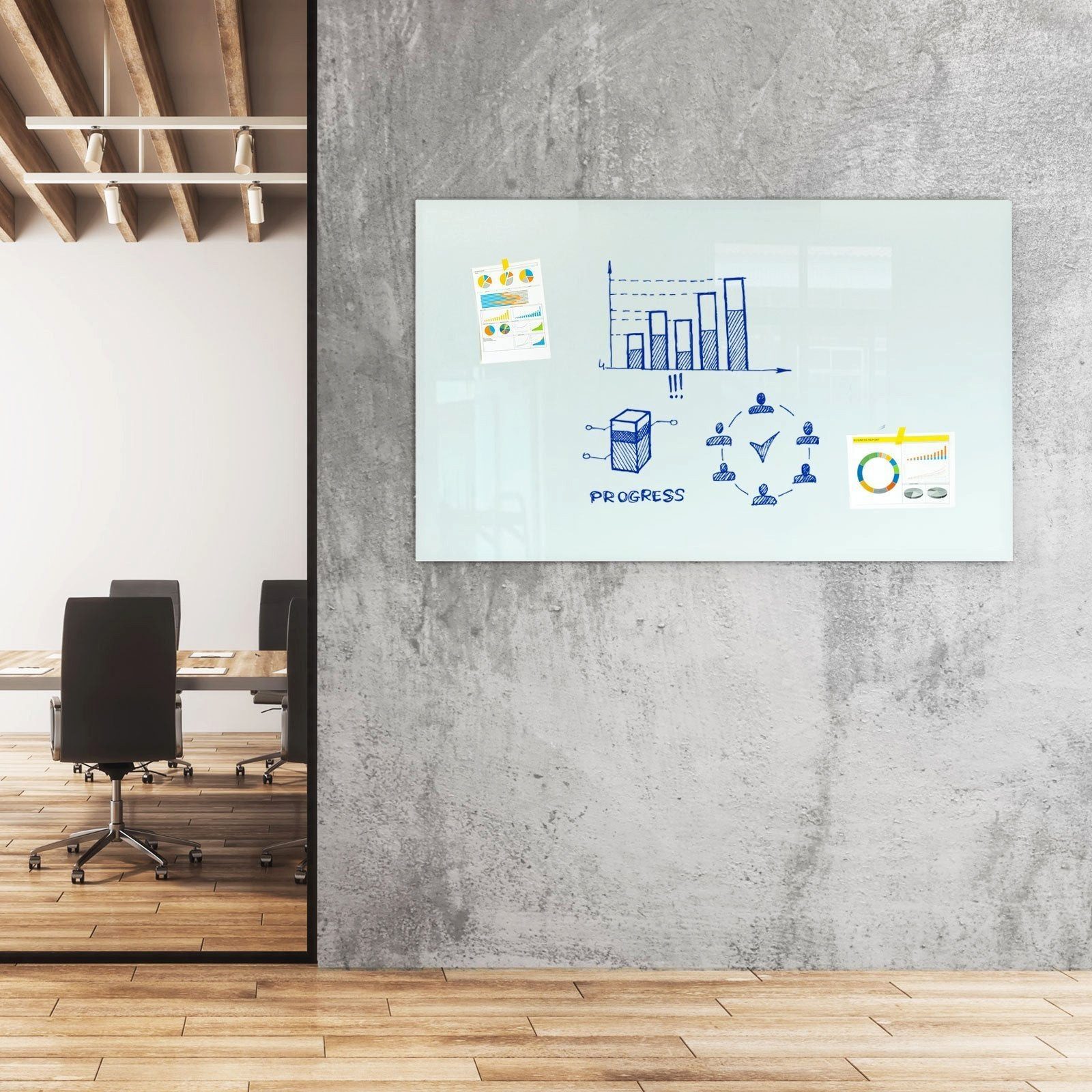 Karat Magnettafel Glas-Whiteboard, Rahmenlos, Magnethaftend, Sicherheitsglas