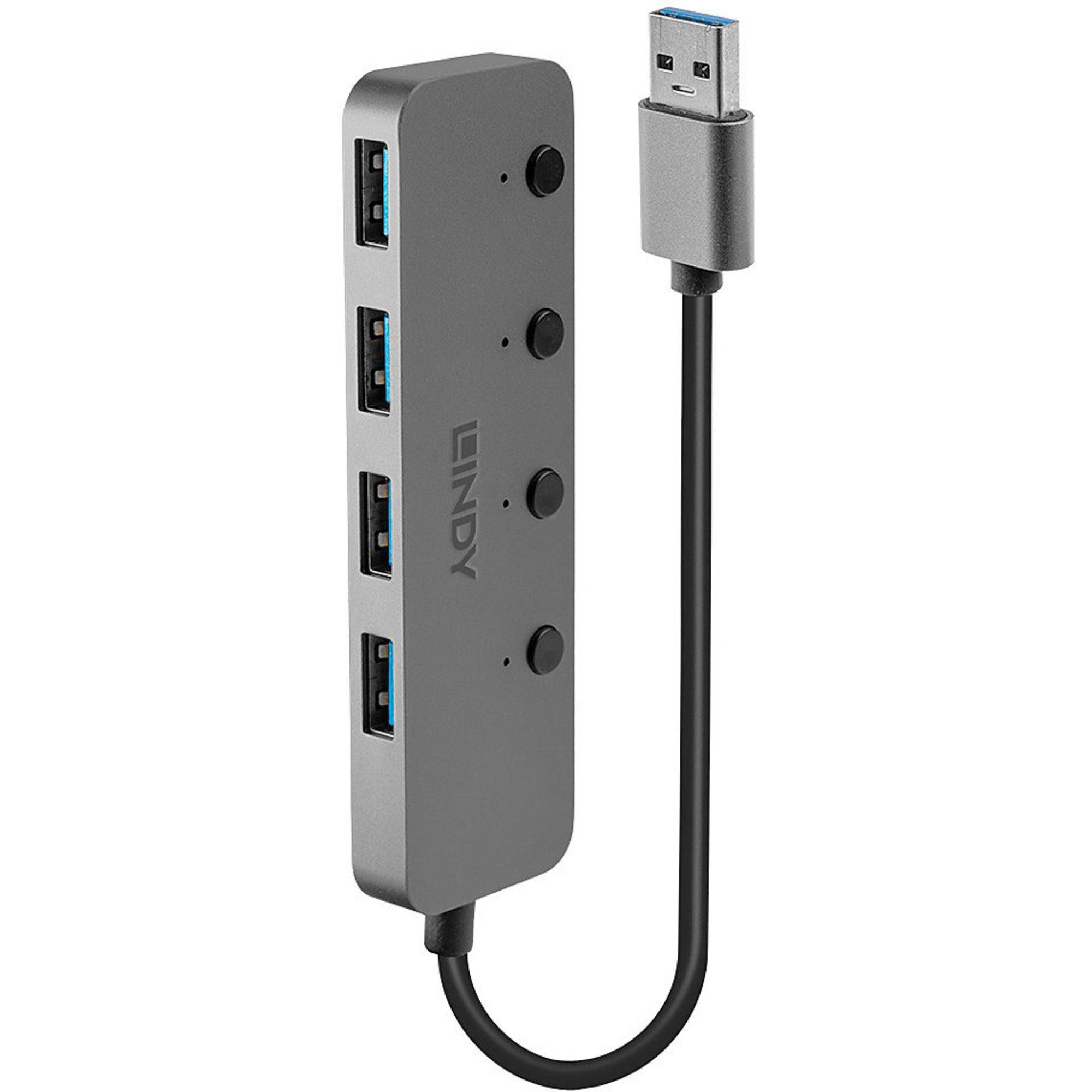 Lindy Lindy 4 Port USB 3.0 Hub mit Ein-/Ausschaltern, Computer-Adapter