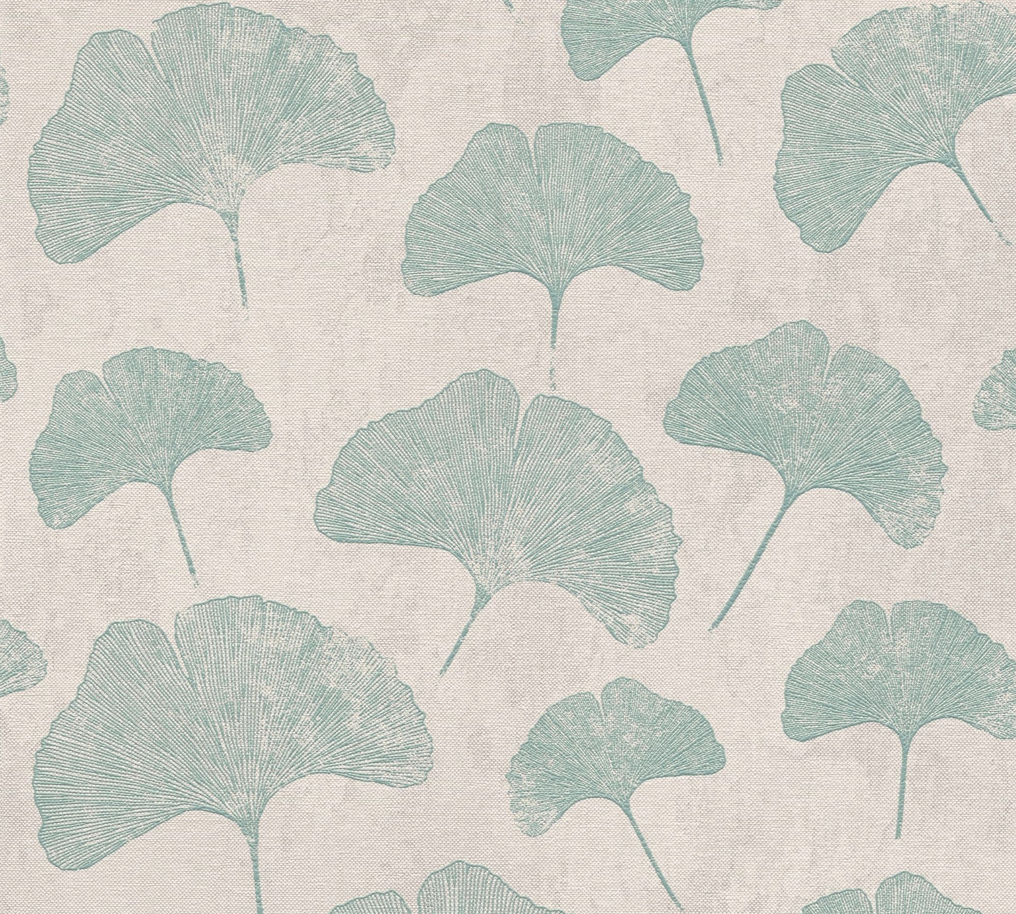 A.S. Grau,Weiß,Mint Création Tapete, strukturiert, Blatt Tapete St), (1 matt, Floral Blättertapete Ginko Vliestapete