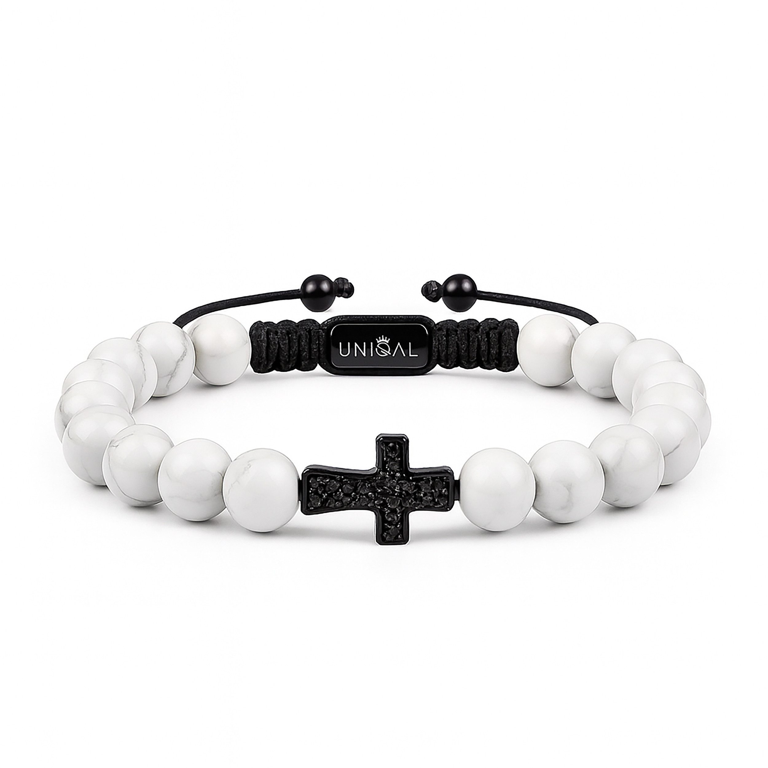 UNIQAL.de Perlenarmband Naturstein Tigerauge & Weißer Achat mit Edelstahl Kreuz & Zirkonia (Schutzsymbol, Energieeffekt, dezente Eleganz in moderner Ausführung, handgefertigt, langlebige Qualitätsarbeit), modernes Herren-Statement, ideale Geschenkidee