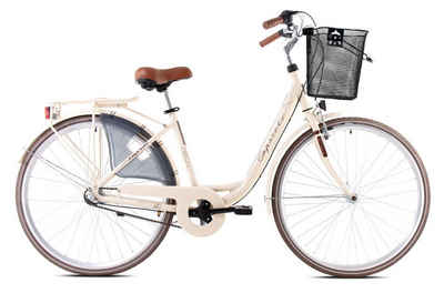 breluxx Cityrad »28 Zoll Damenfahrrad Diana beige, Rücktrittbremse, Citybike mit Korb + Beleuchtung«, 3 Gang Shimano Nexus Schaltwerk, Nabenschaltung